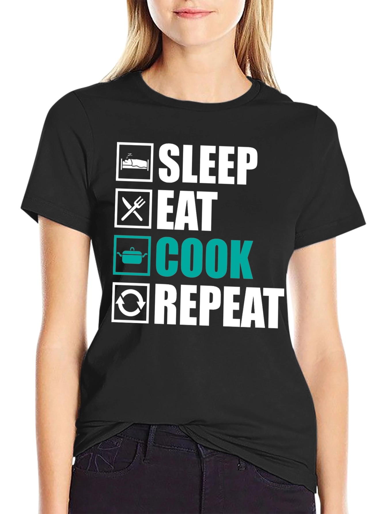 Sleep Eat Cook Repeat T-Shirt - Funny Foodie Tee