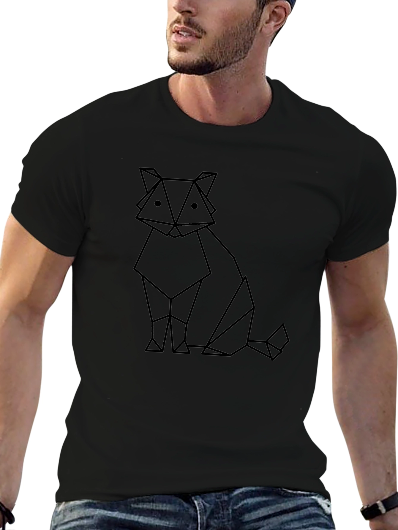 Origami Cat T-Shirt - Geometric Style