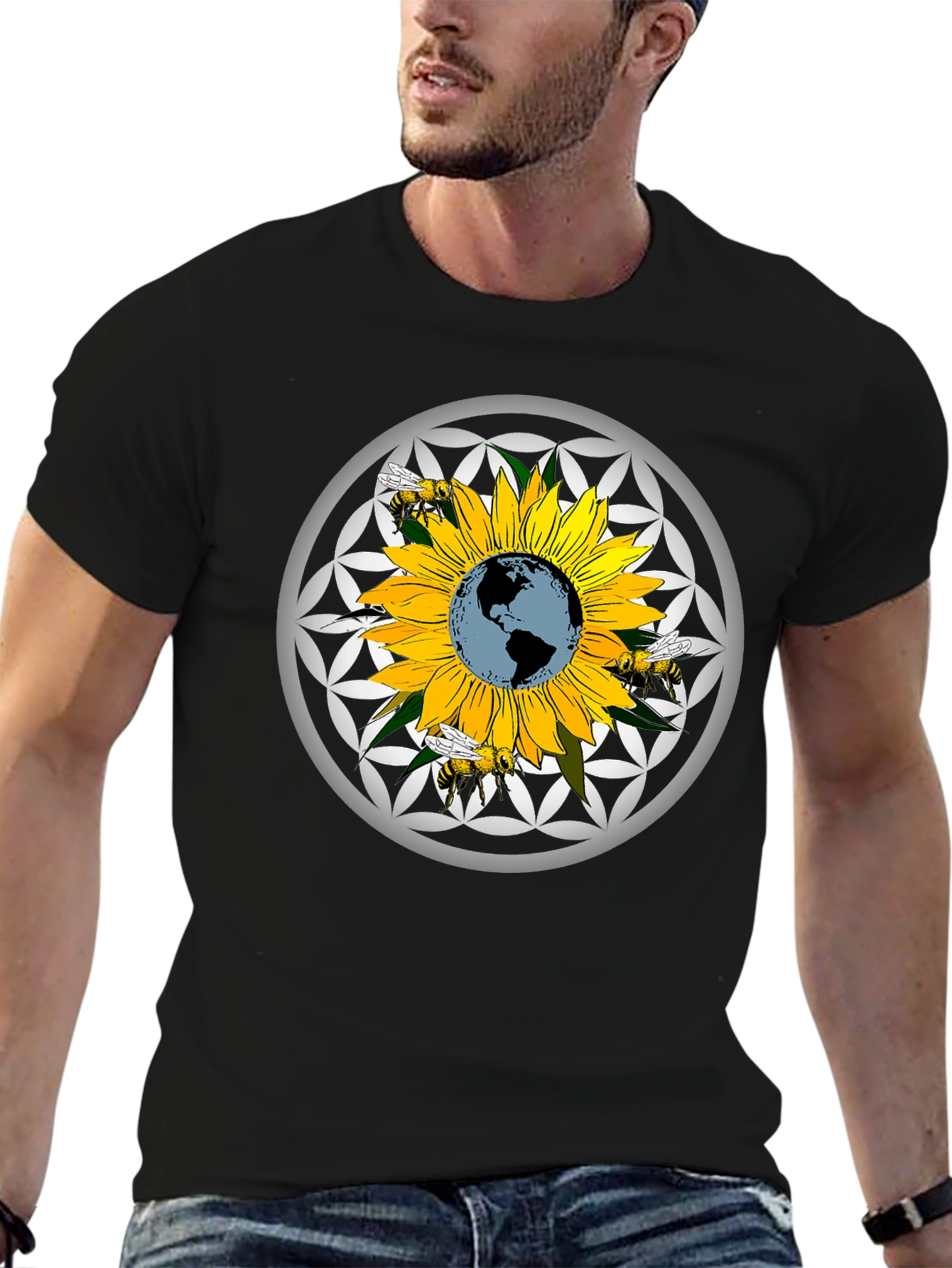 Sunflower Earth Bee Graphic T-Shirt