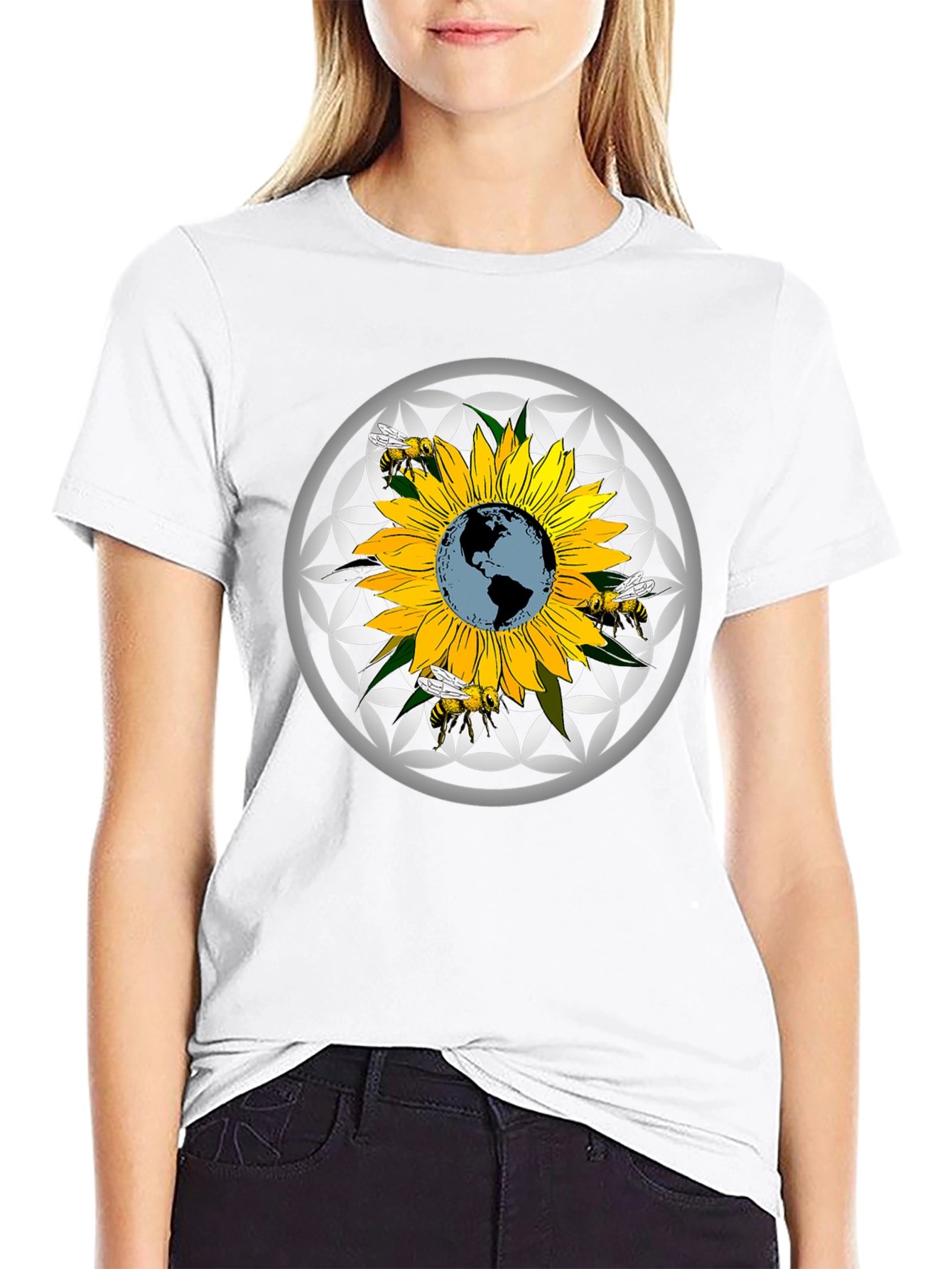 Sunflower Earth Bee Graphic T-Shirt