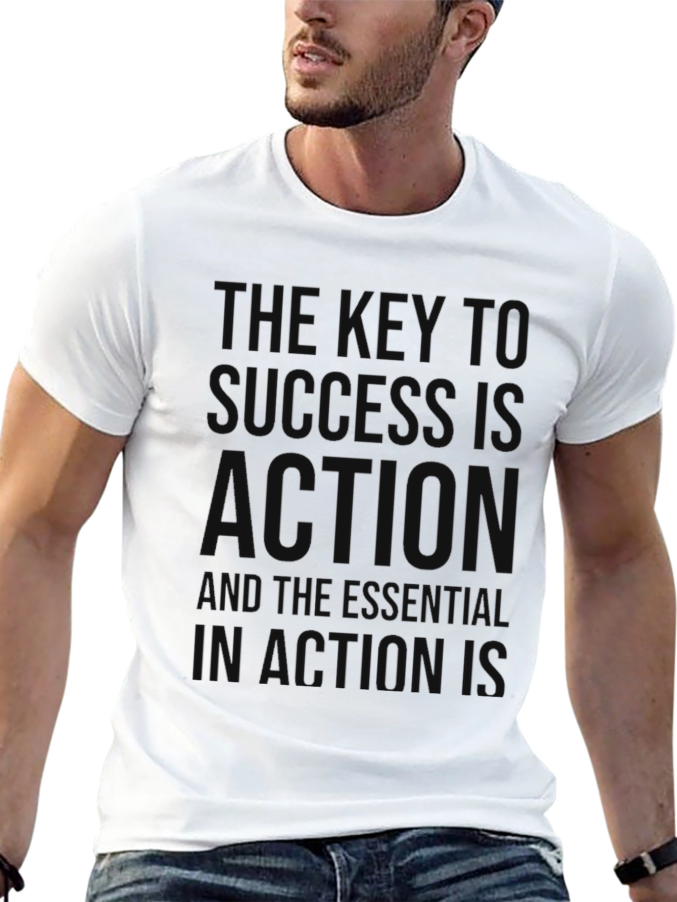 Motivational Black T-Shirt: Key to Success is Action