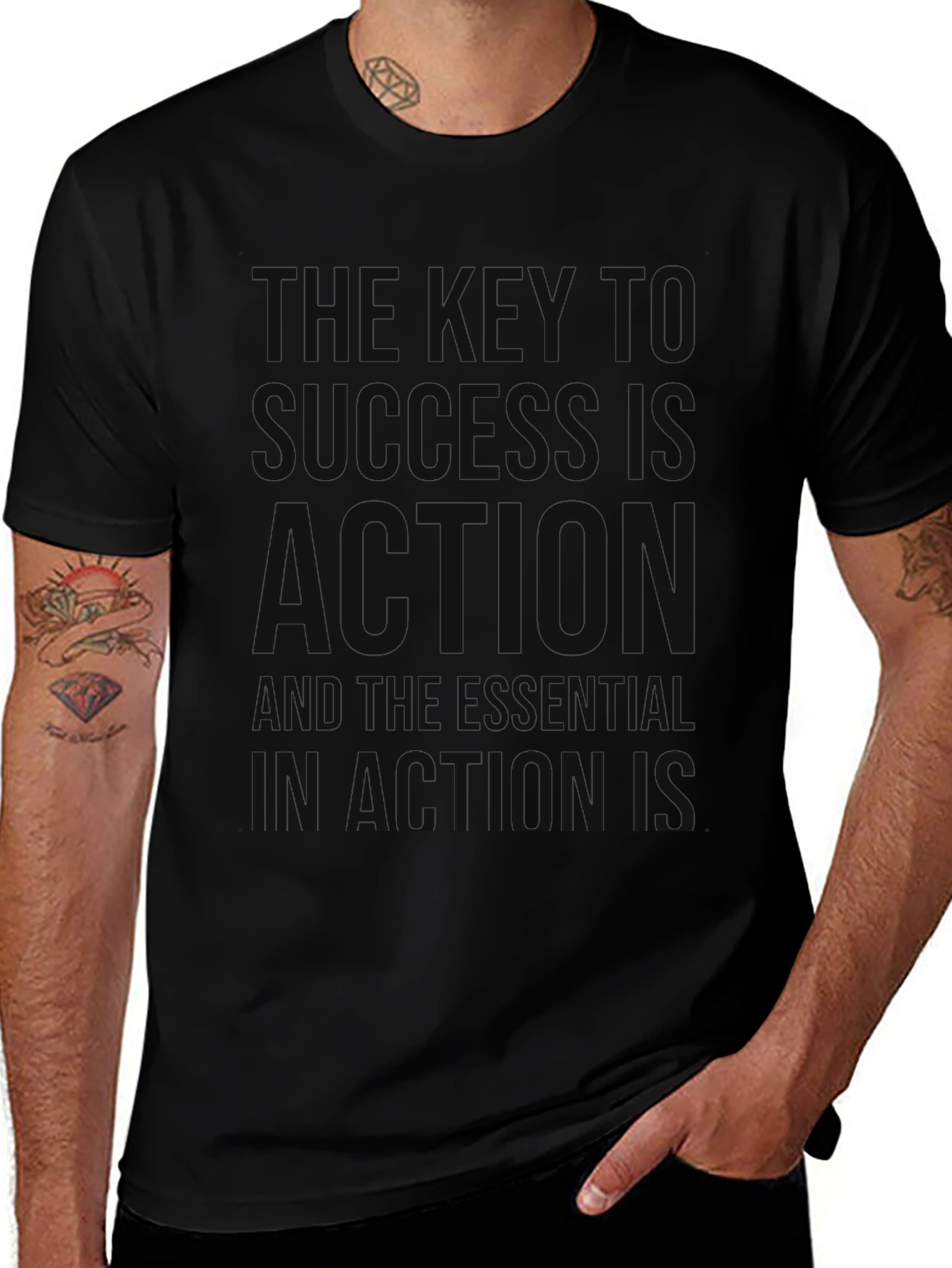Motivational Black T-Shirt: Key to Success is Action