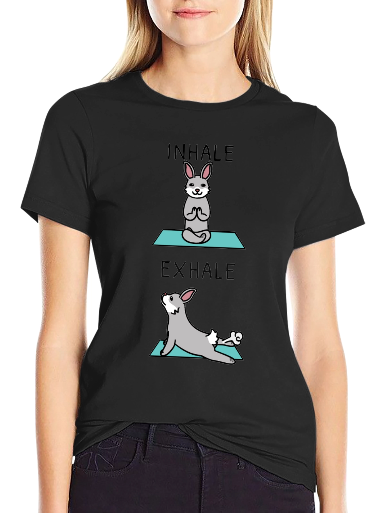 Inhale Exhale Yoga Bunny Black T-Shirt