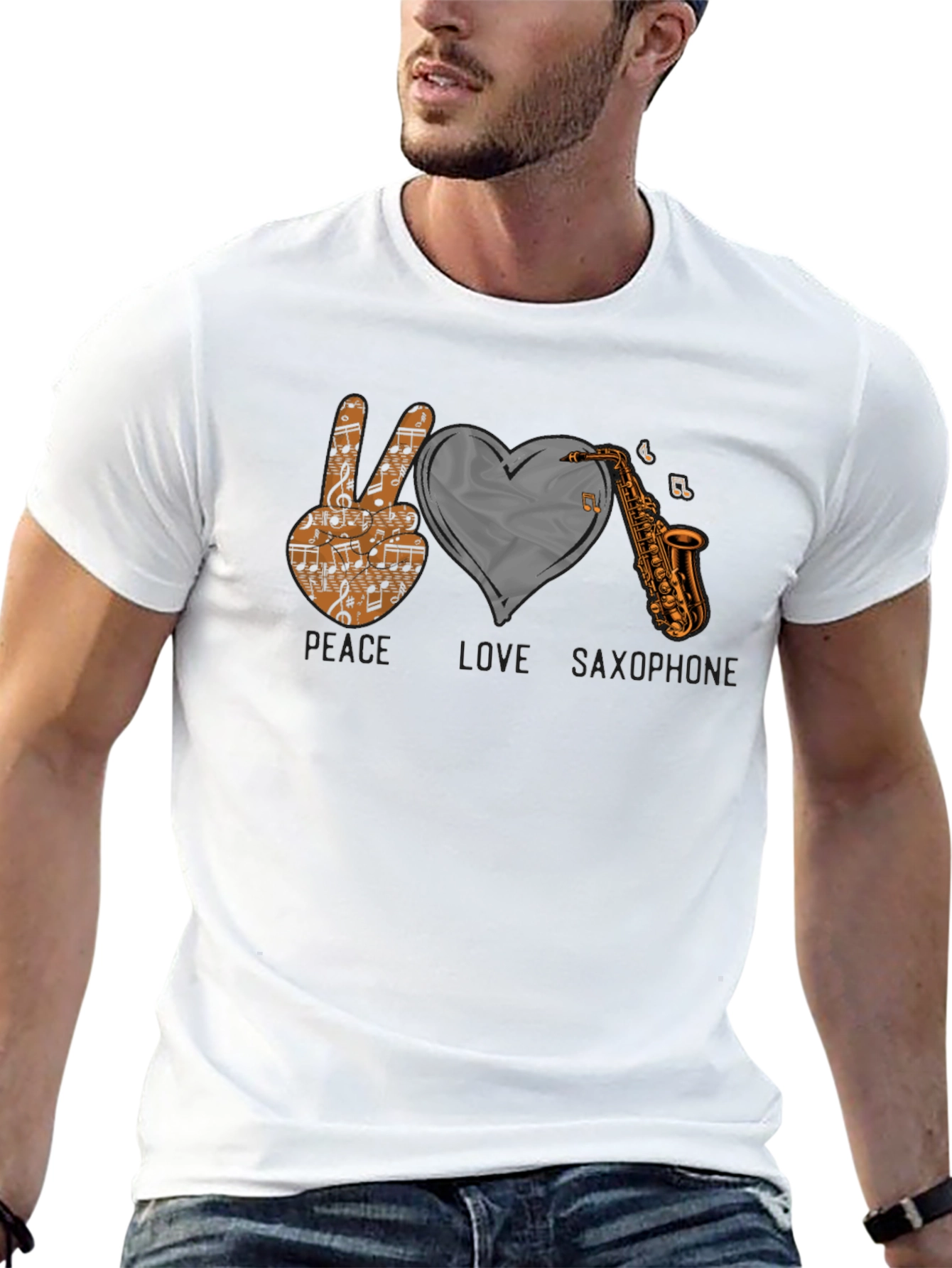 Peace Love Saxophone Graphic T-Shirt