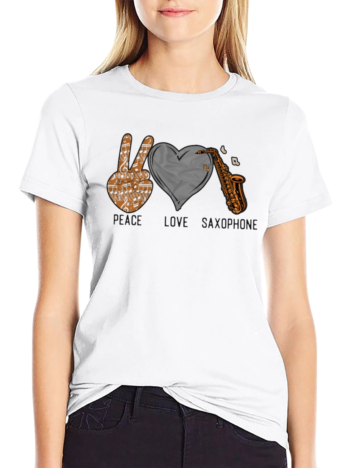 Peace Love Saxophone Graphic T-Shirt