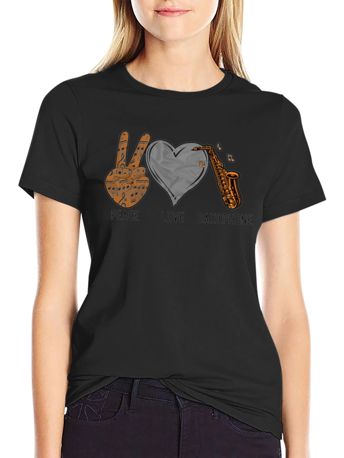 Peace Love Saxophone Graphic T-Shirt