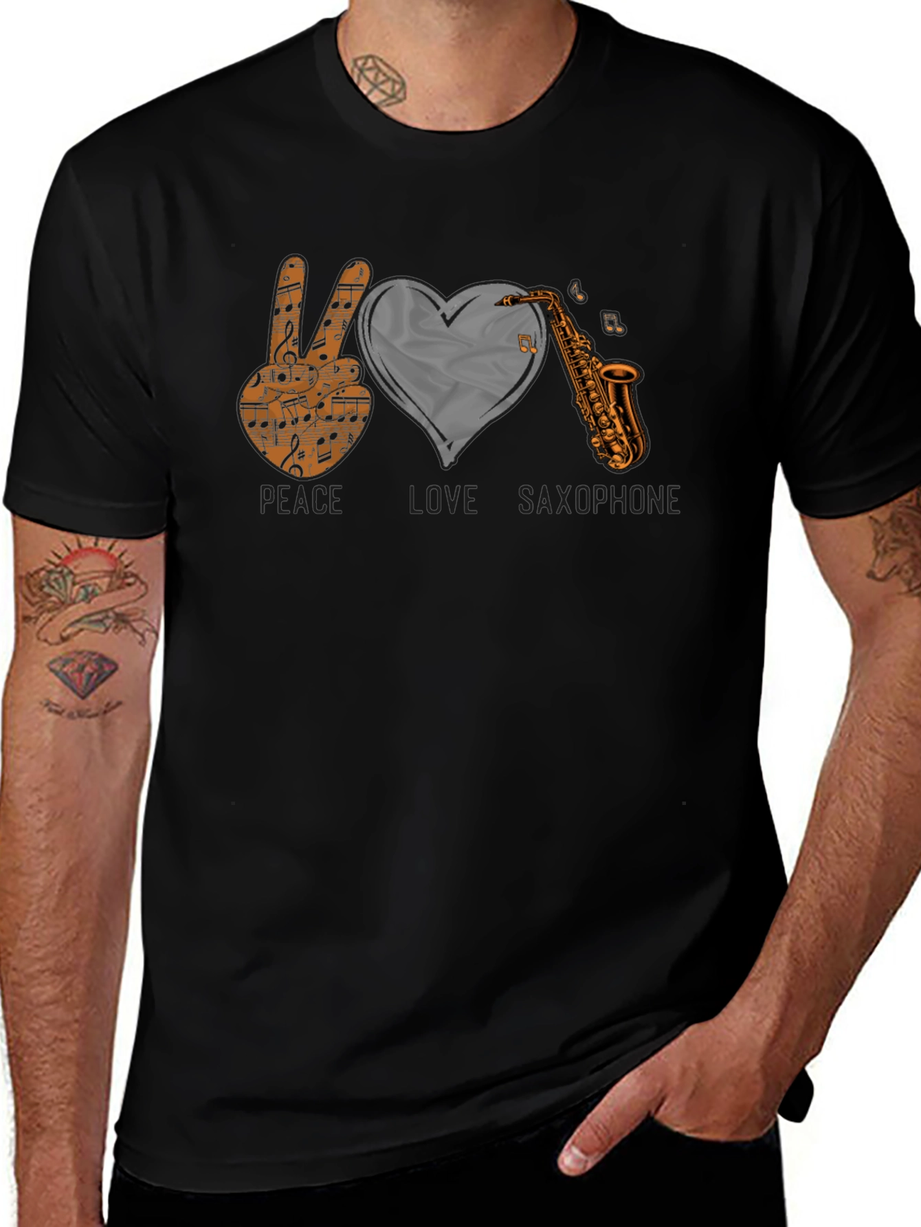 Peace Love Saxophone Graphic T-Shirt
