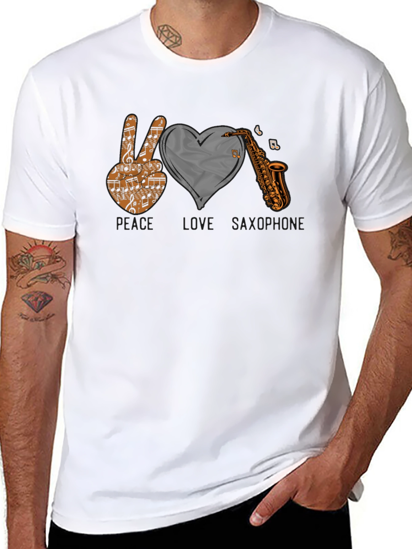 Peace Love Saxophone Graphic T-Shirt