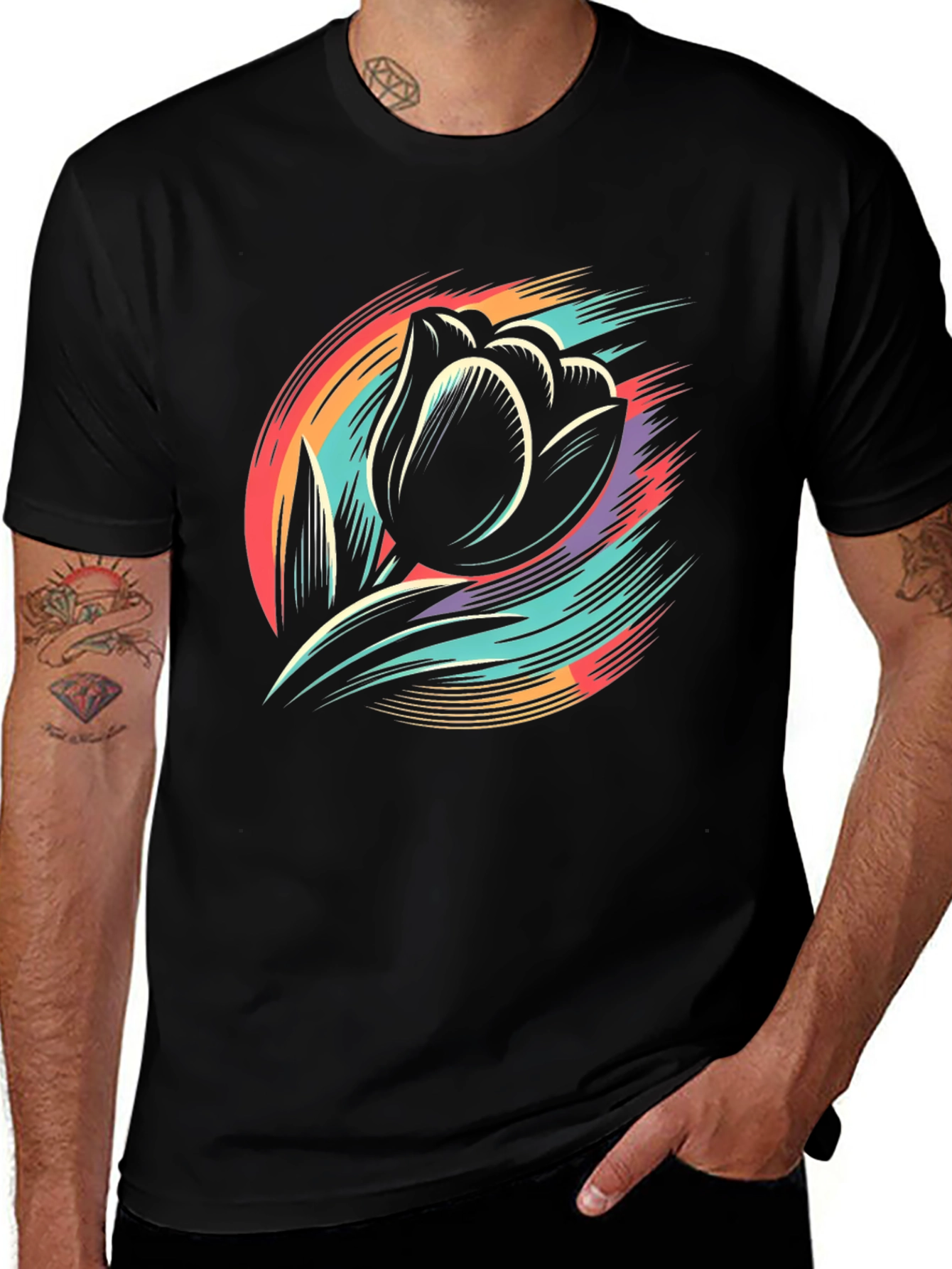 Floral Burst Graphic Tee - Black