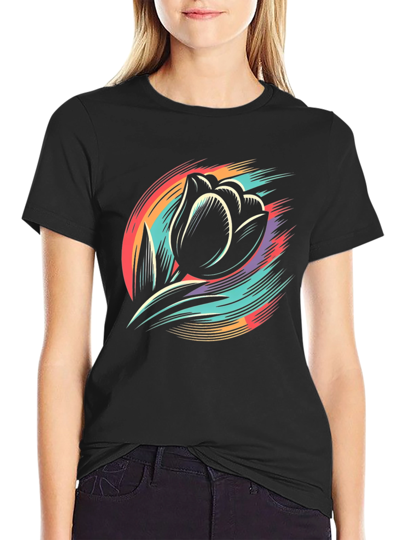 Floral Burst Graphic Tee - Black