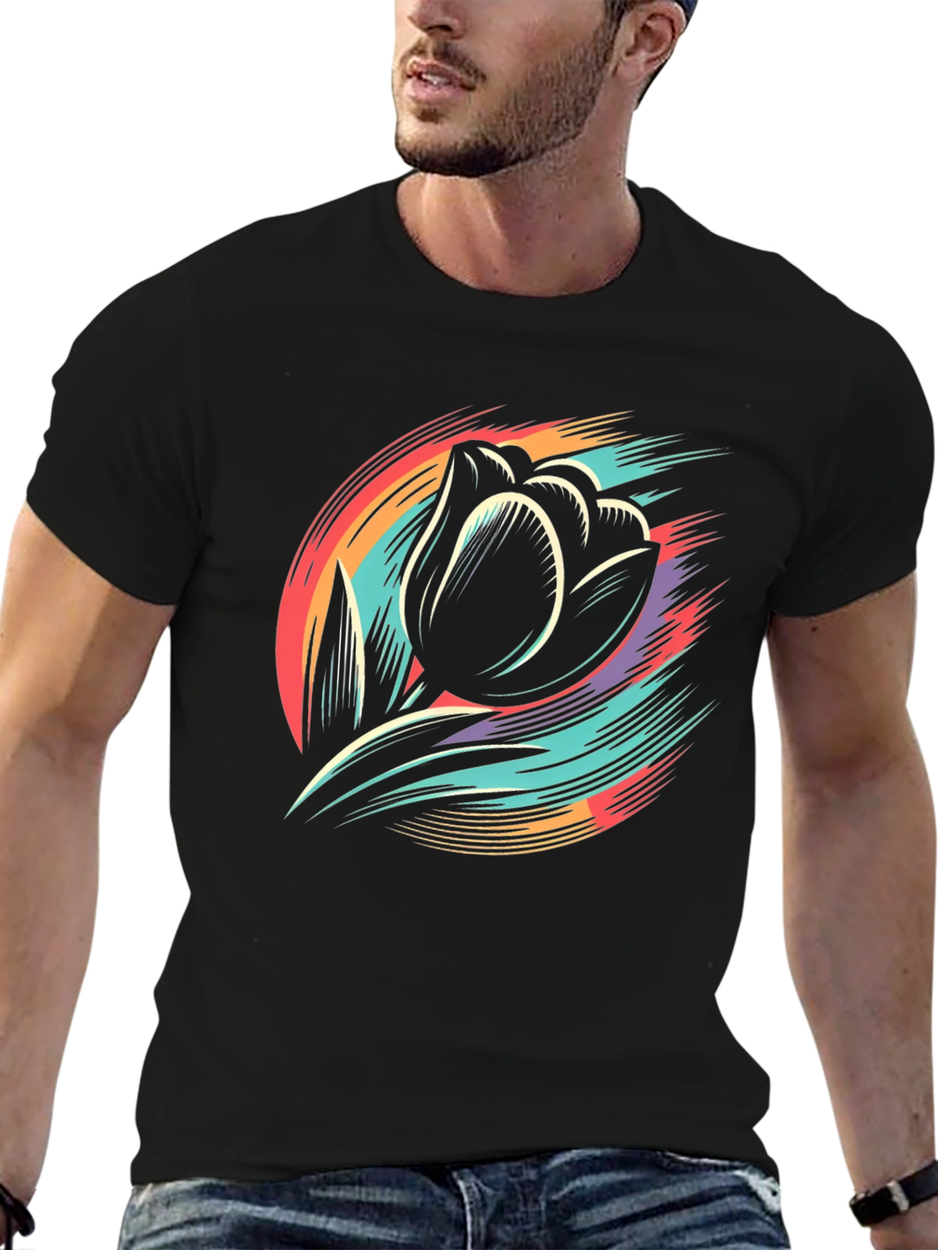 Floral Burst Graphic Tee - Black