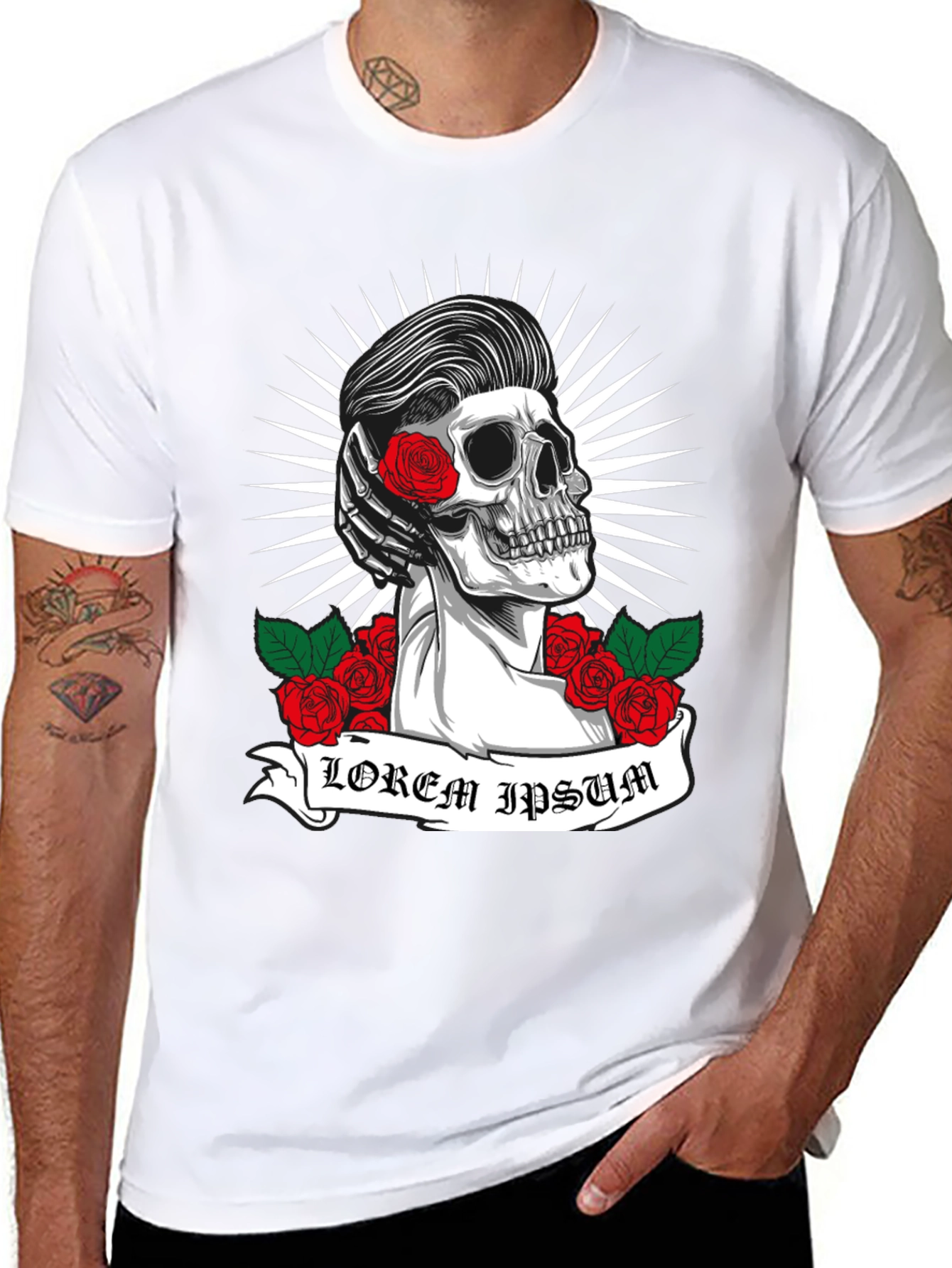 Skull & Roses Graphic Tee - Rockabilly Style
