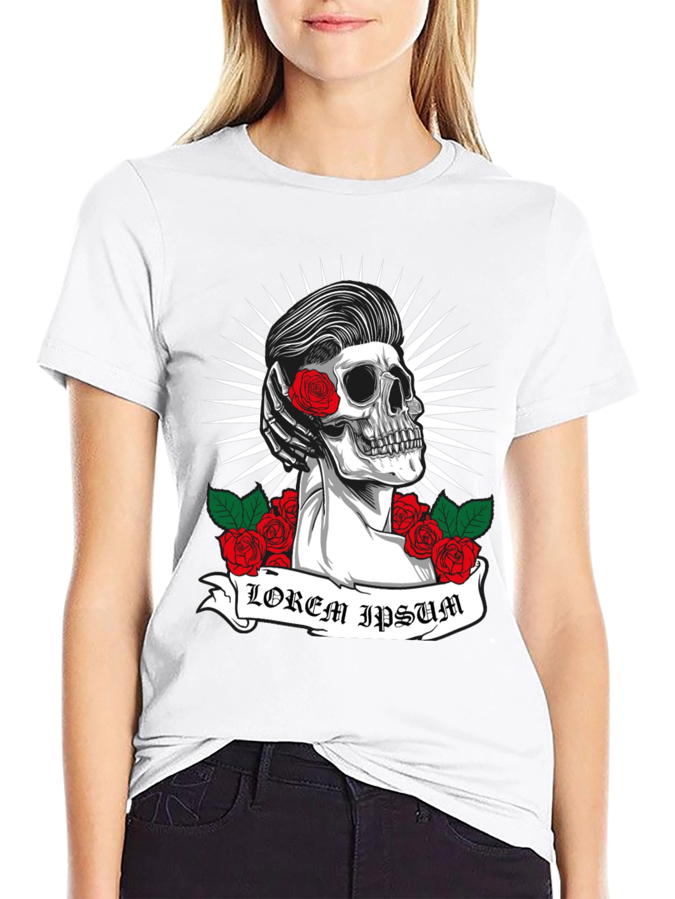 Skull & Roses Graphic Tee - Rockabilly Style