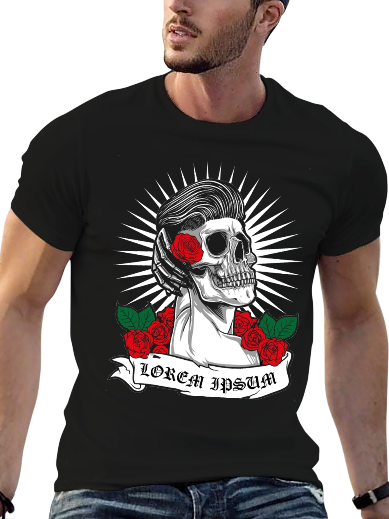 Skull & Roses Graphic Tee - Rockabilly Style