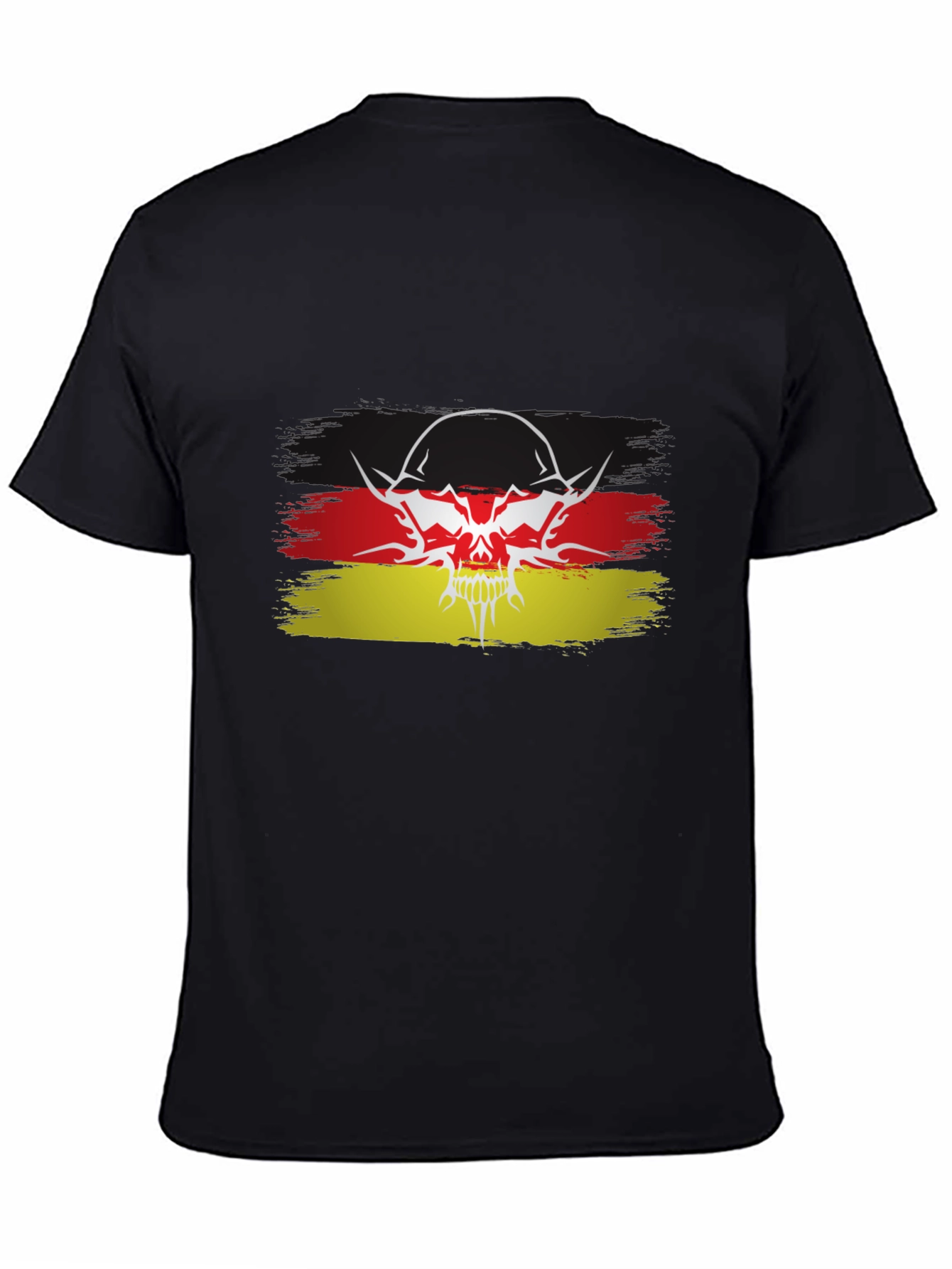 German Flag Skull Graphic Black T-Shirt
