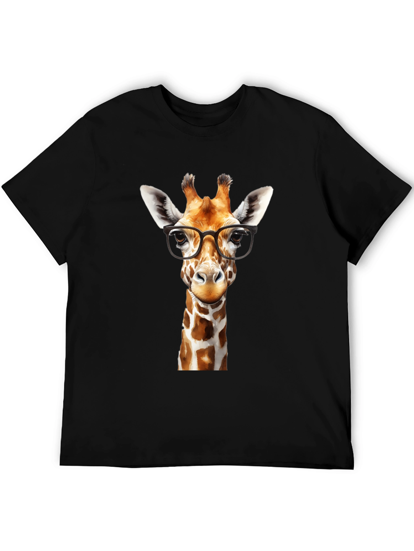 Giraffe with Glasses Black Graphic Tee