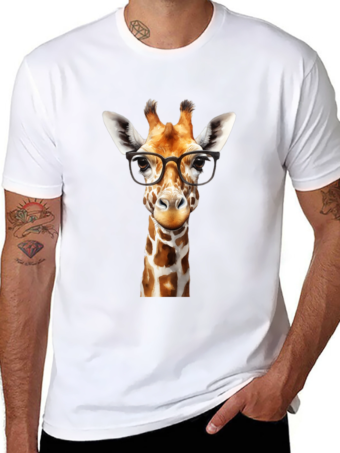 Giraffe with Glasses Black Graphic Tee