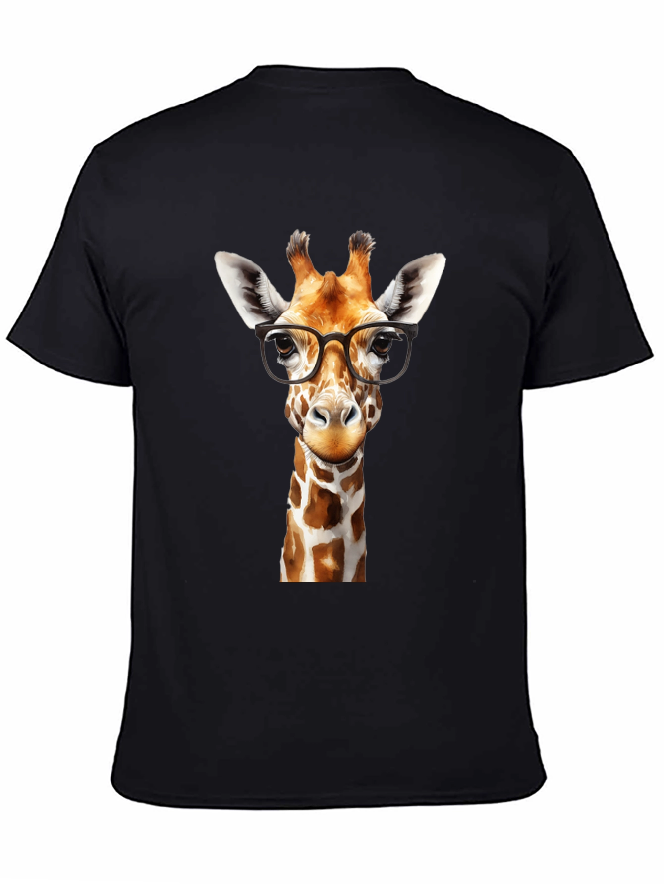Giraffe with Glasses Black Graphic Tee