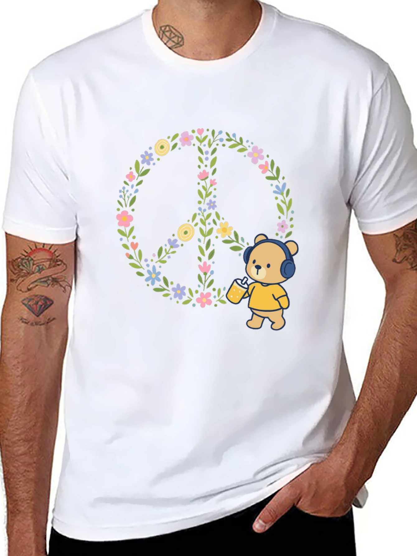 Peace Bear Graphic Tee - Stylish Comfort
