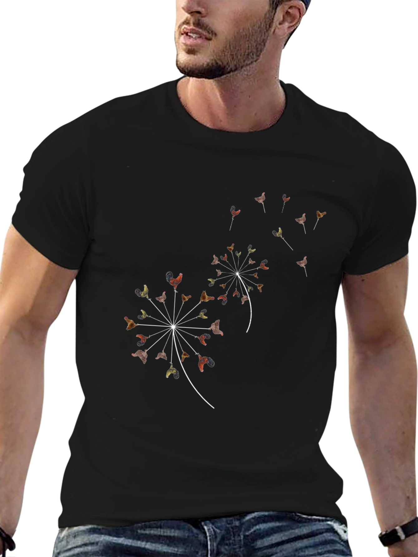 Dandelion Rooster Black T-Shirt