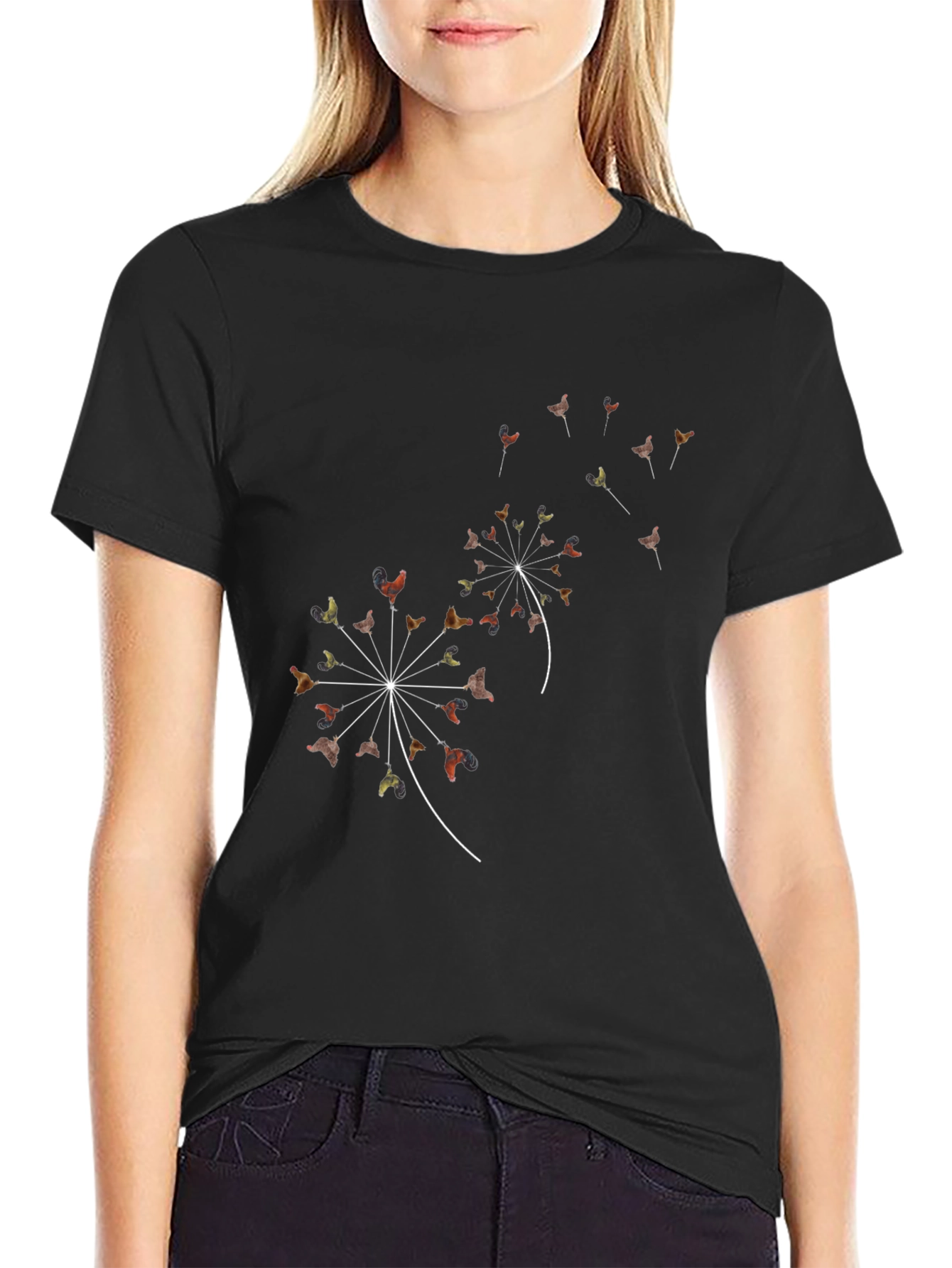 Dandelion Rooster Black T-Shirt