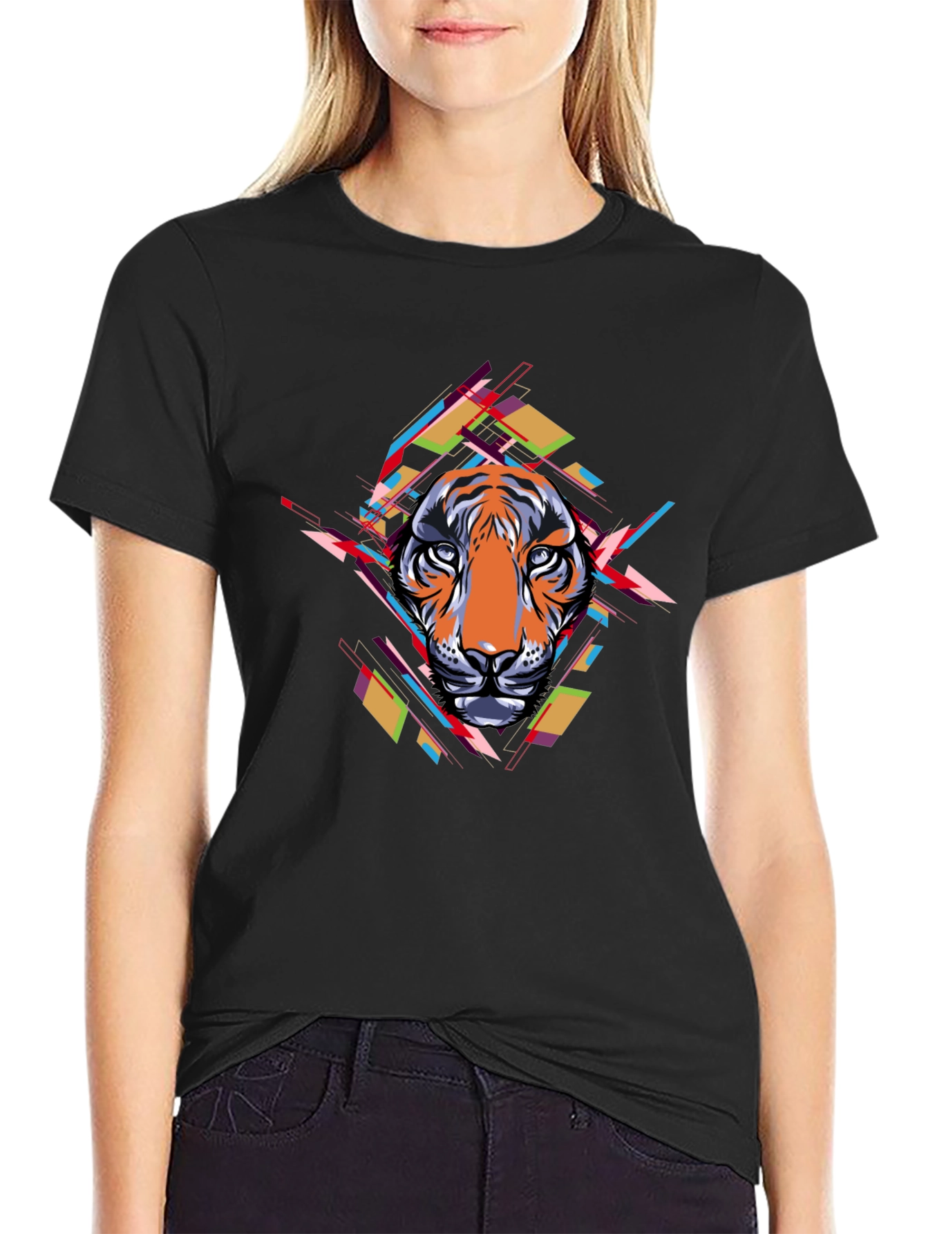 Abstract Tiger Graphic Black T-Shirt