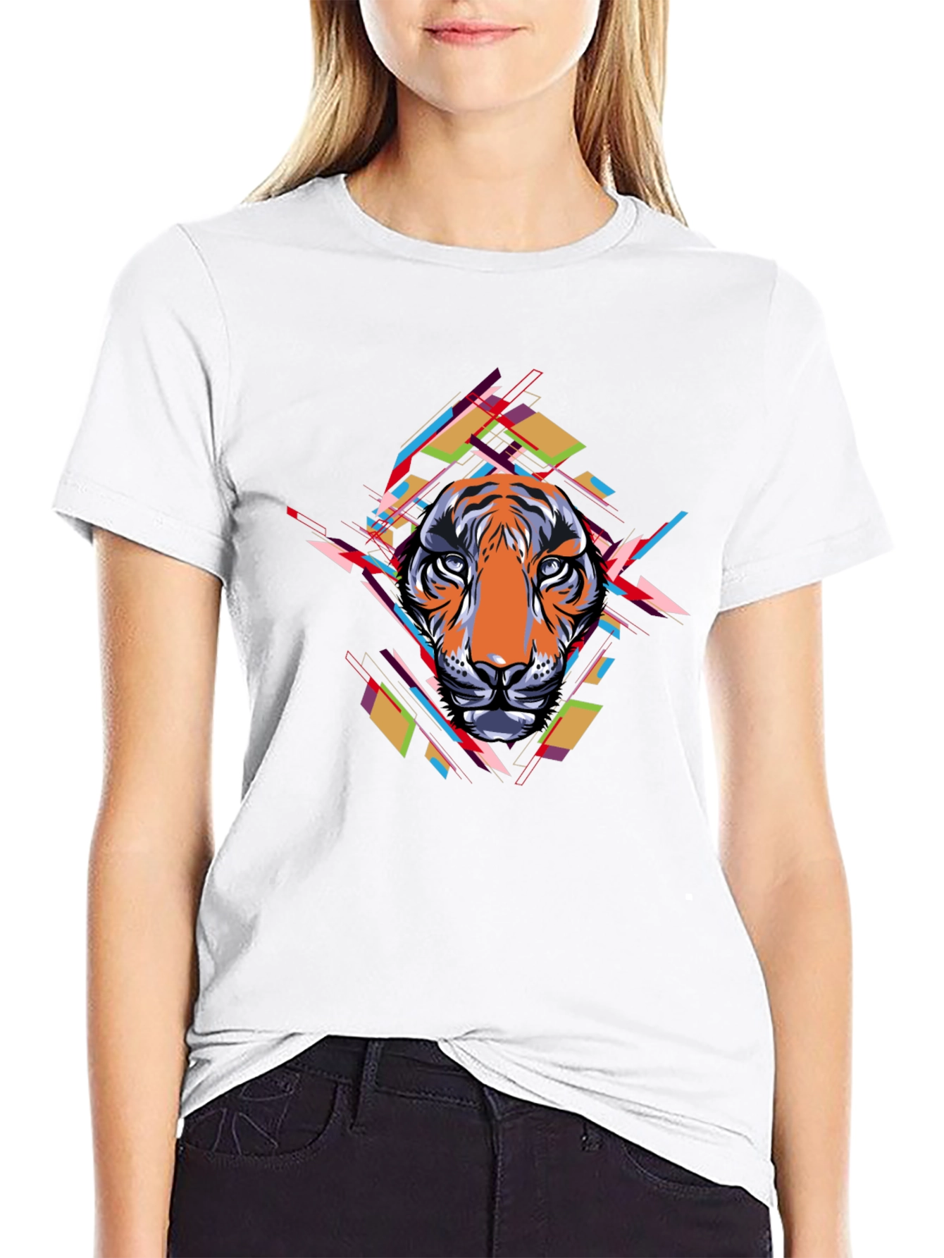 Abstract Tiger Graphic Black T-Shirt