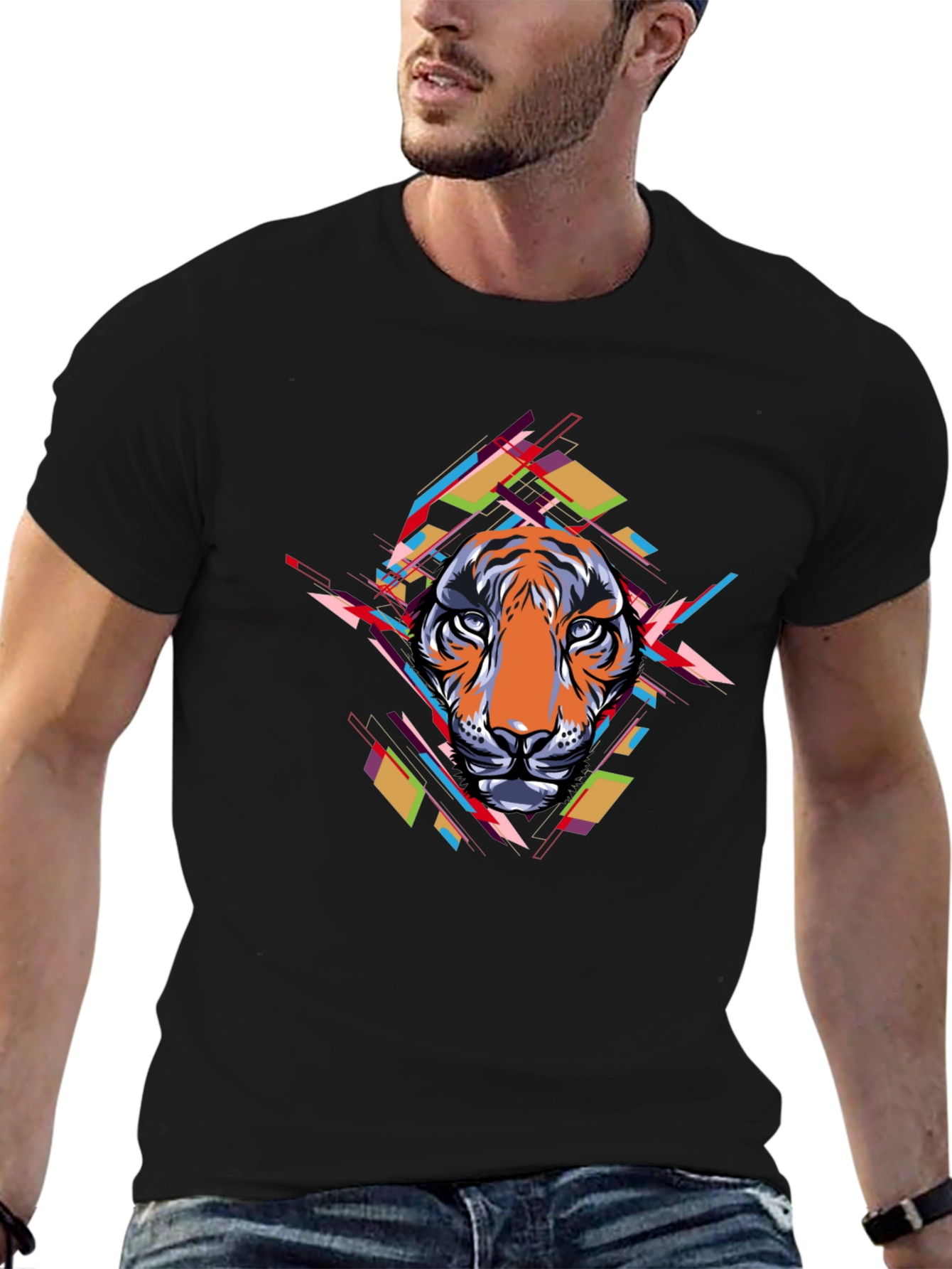 Abstract Tiger Graphic Black T-Shirt