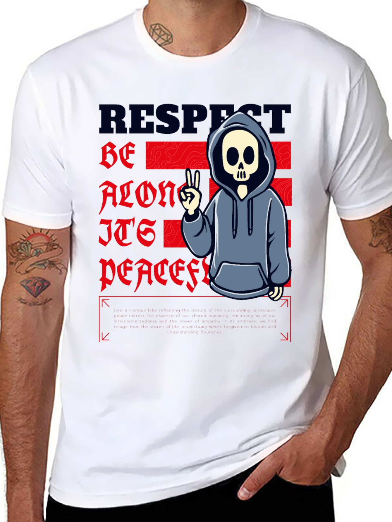 Respect Peace Skeleton Graphic T-Shirt