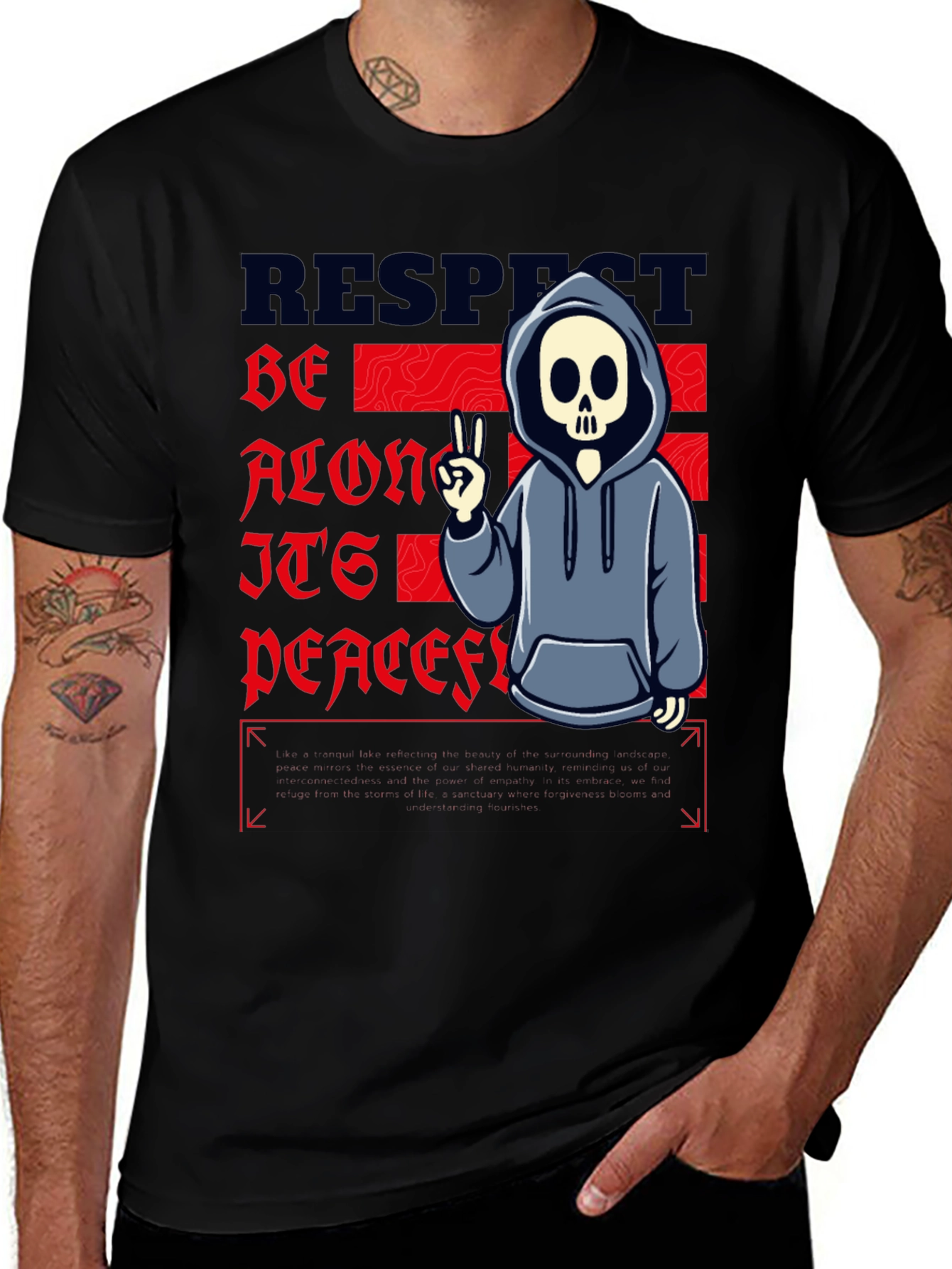 Respect Peace Skeleton Graphic T-Shirt