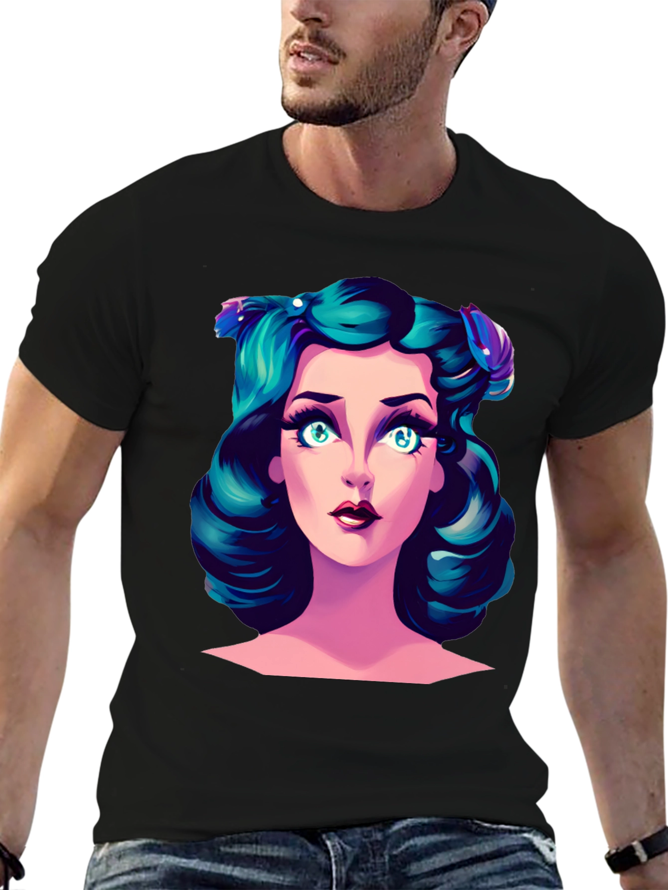 Cartoon Girl Graphic Tee - Black T-Shirt