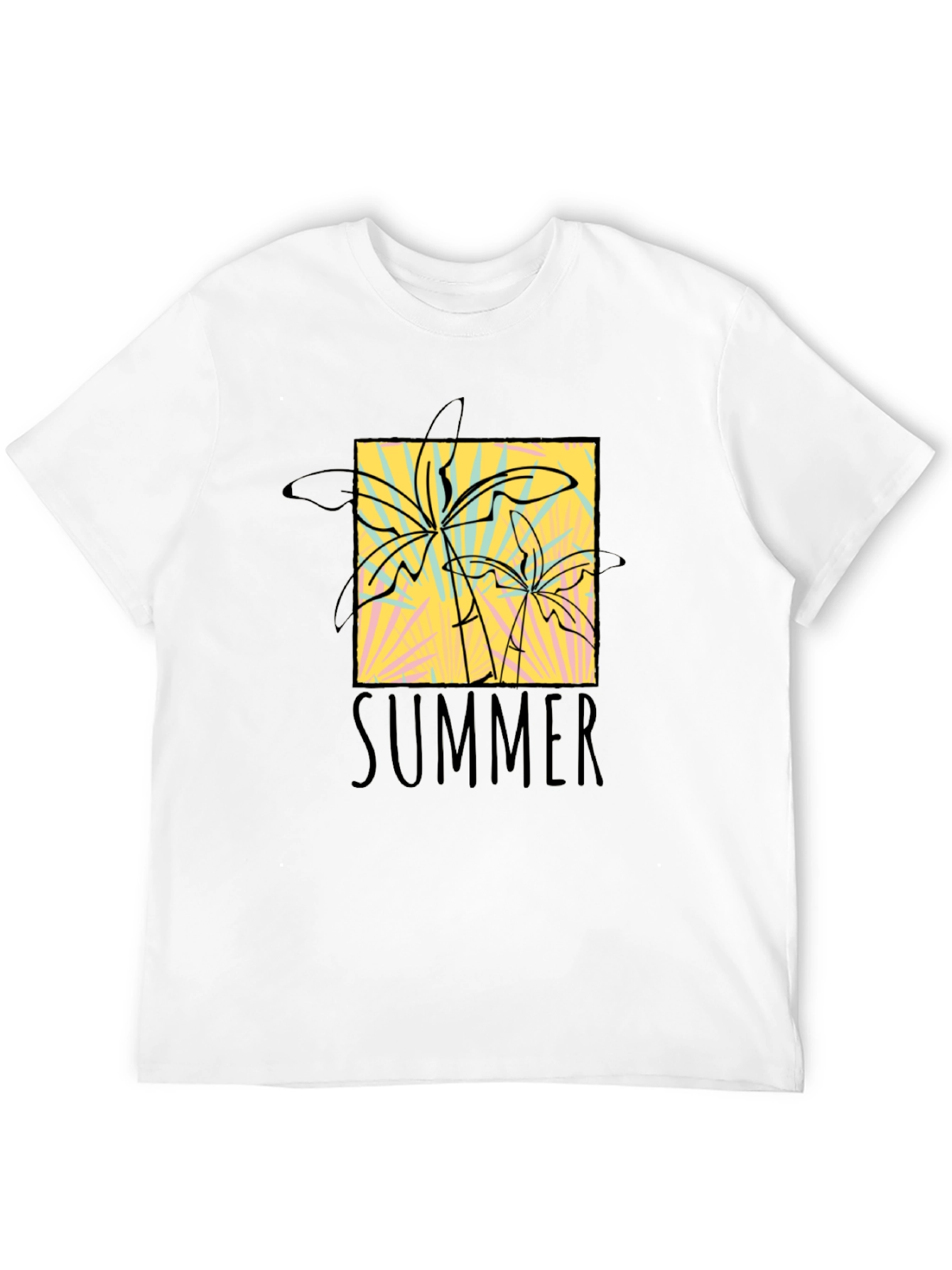 Summer Palms Graphic Tee - Black Cotton T-Shirt