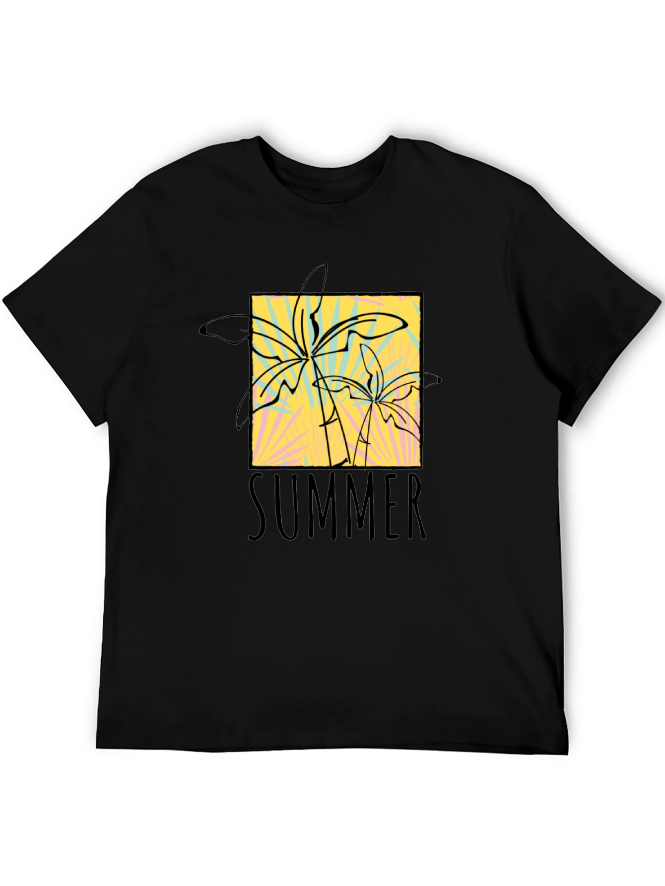 Summer Palms Graphic Tee - Black Cotton T-Shirt