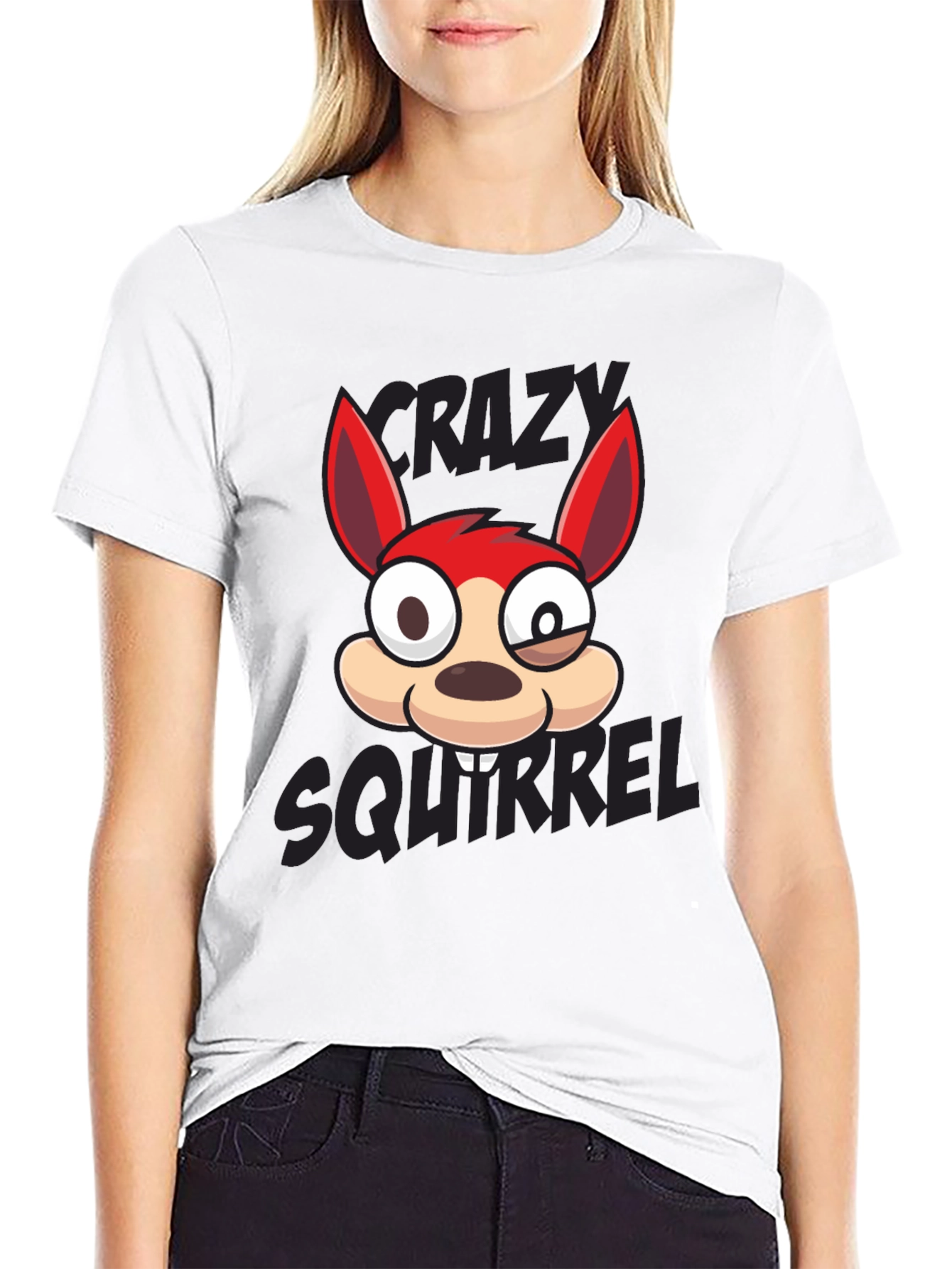 Crazy Squirrel Graphic Tee - Black Cotton T-Shirt