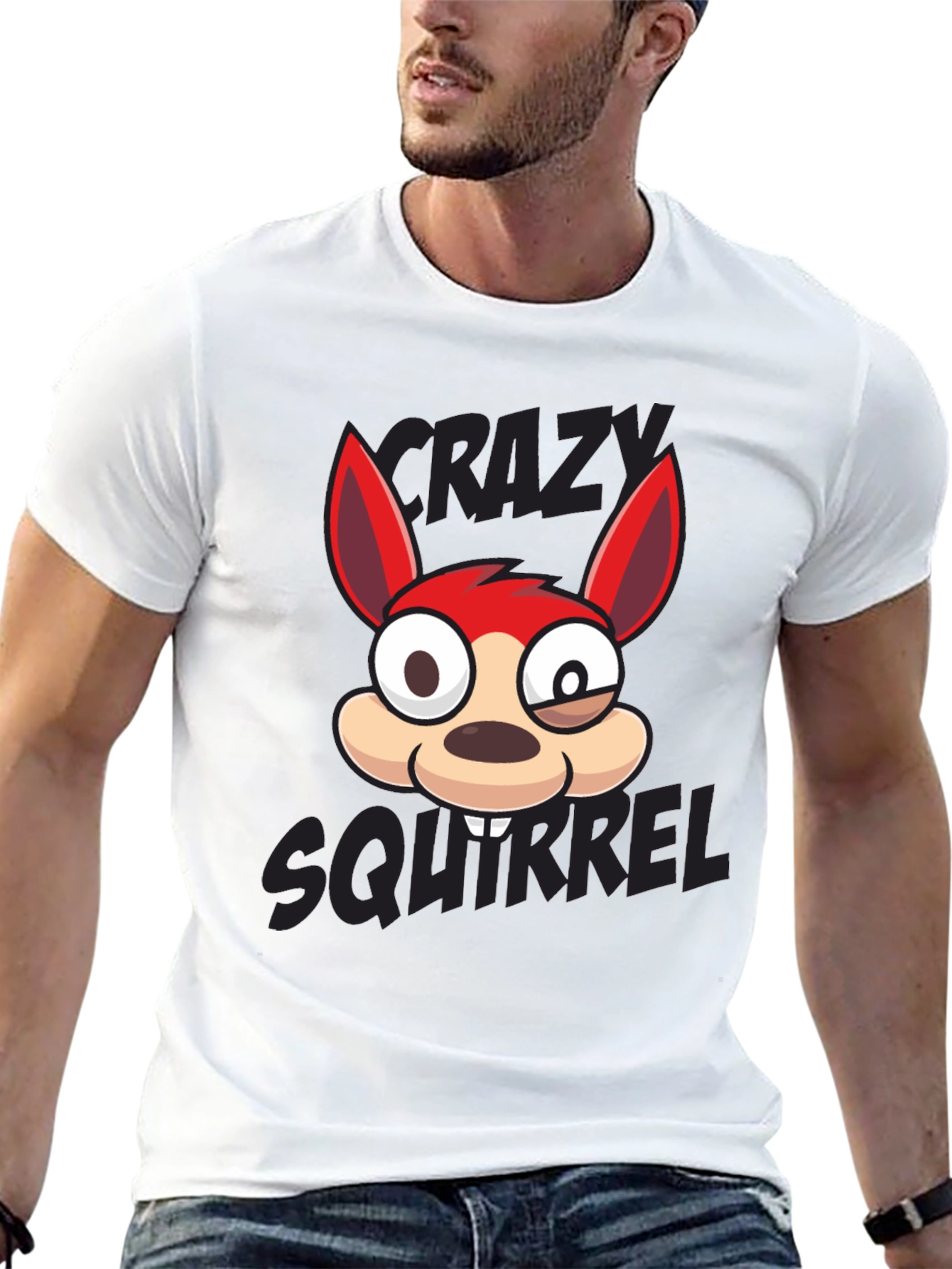 Crazy Squirrel Graphic Tee - Black Cotton T-Shirt