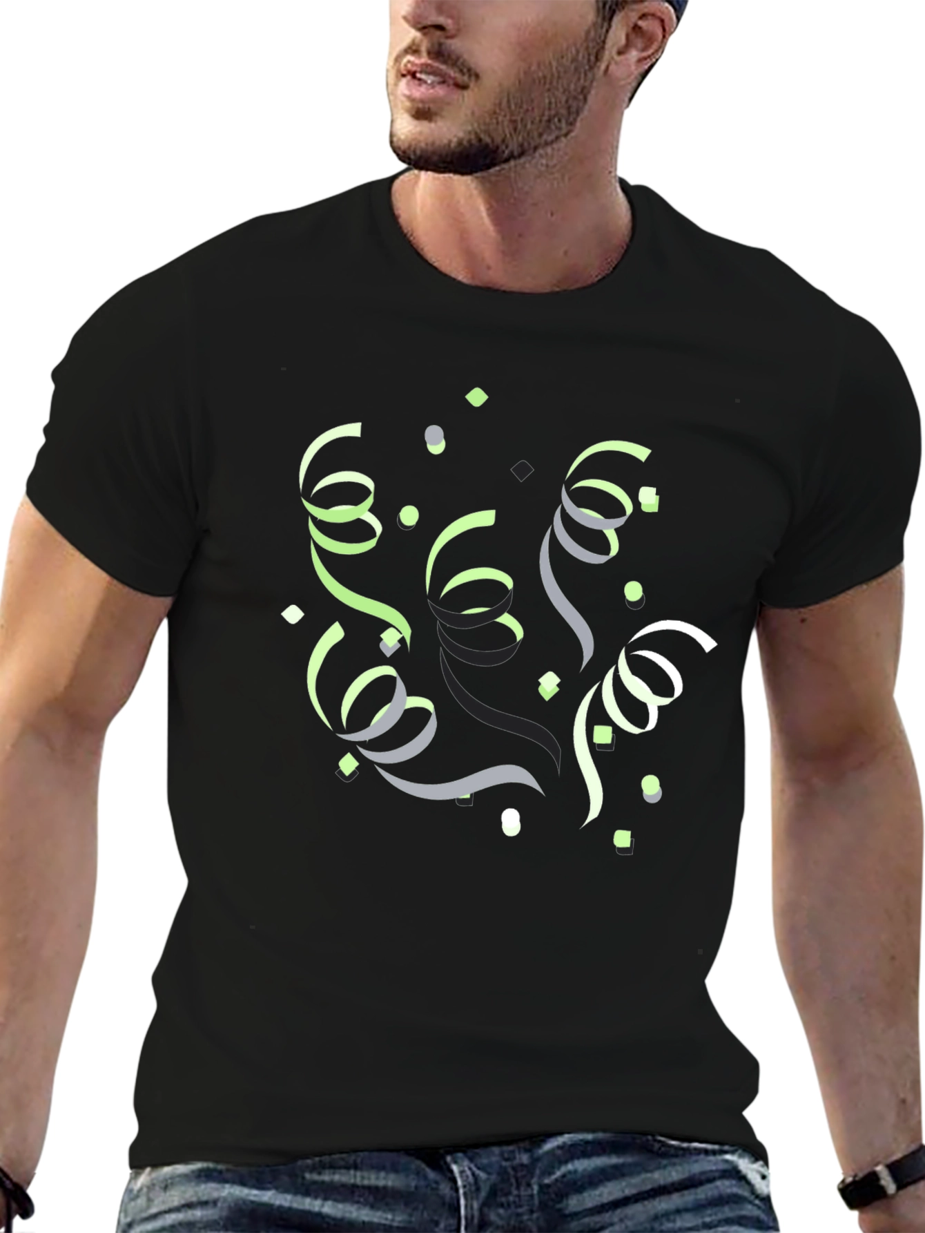 Festive Confetti Graphic T-Shirt - Black