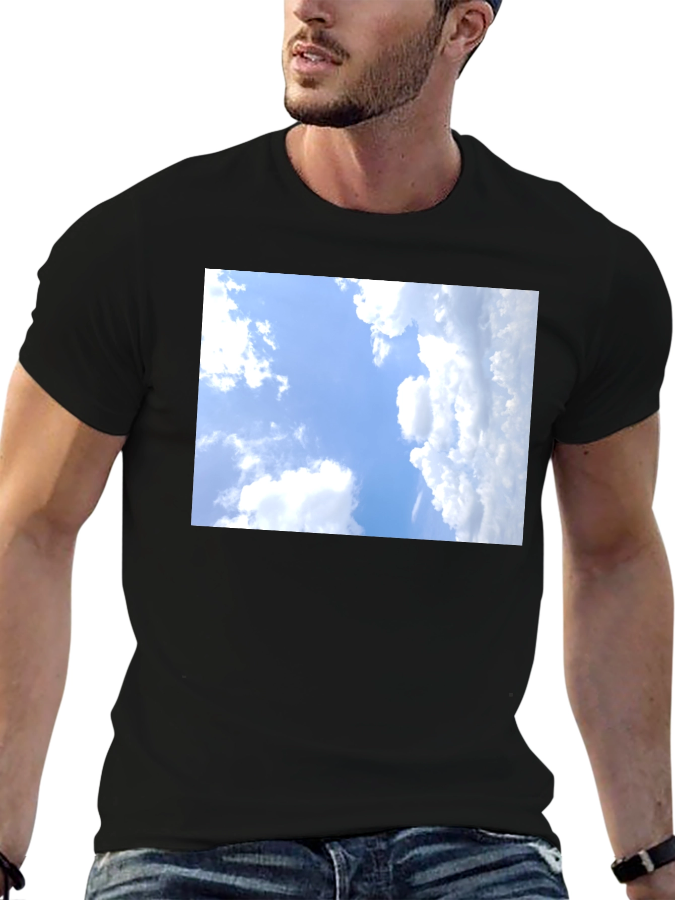 Sky Clouds Graphic Tee - Black Cotton T-Shirt