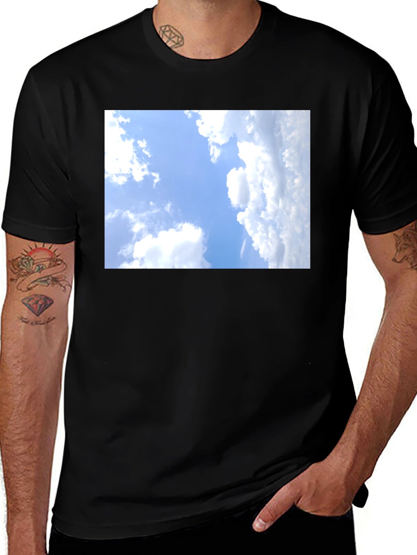 Sky Clouds Graphic Tee - Black Cotton T-Shirt