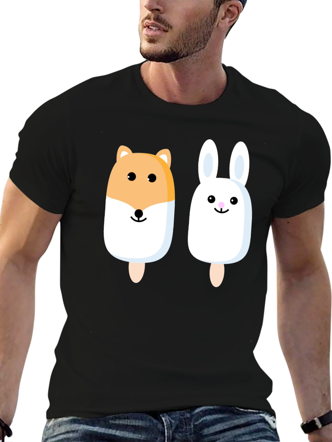 Cute Animal Popsicle Graphic Tee - Black