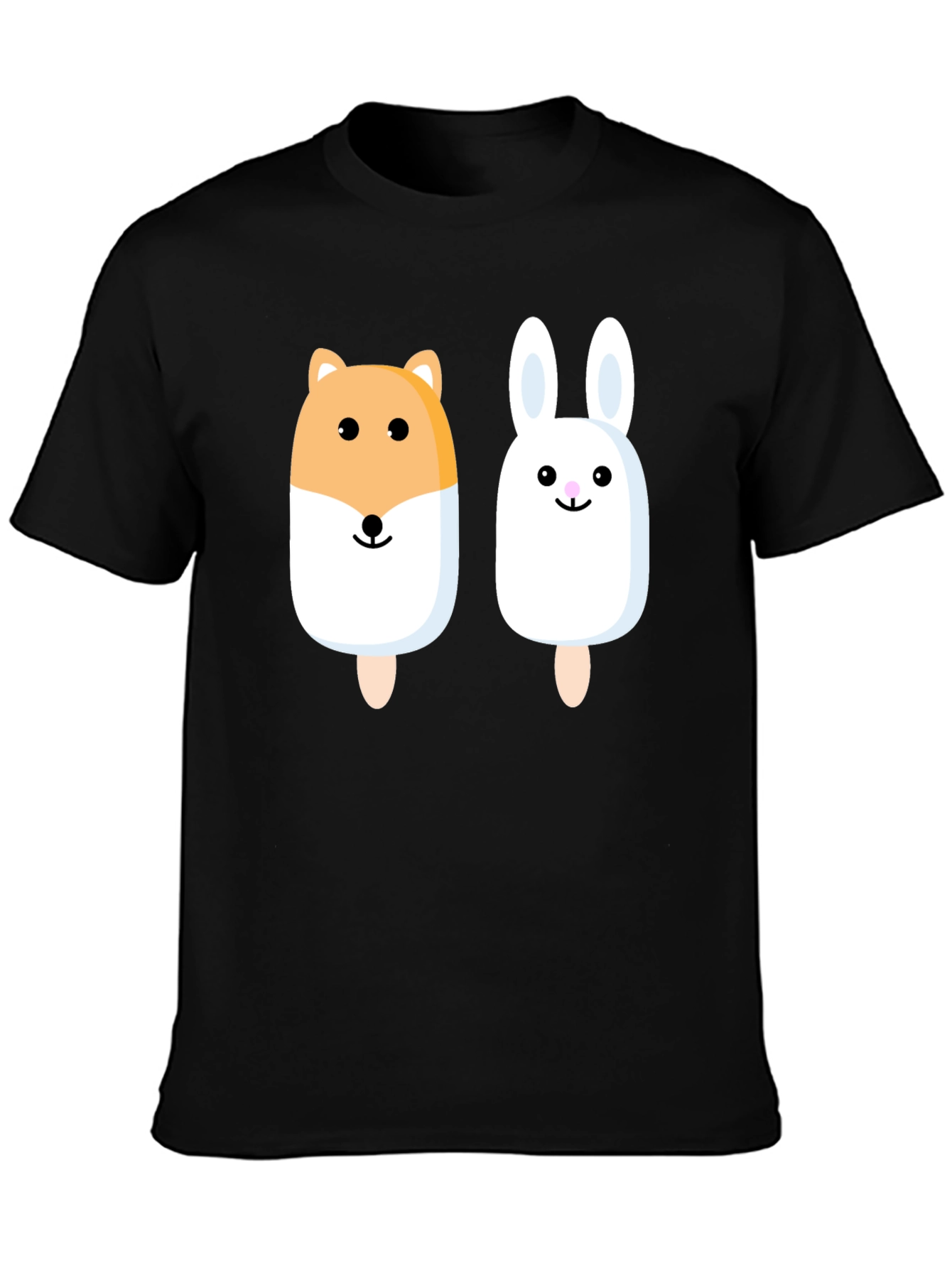 Cute Animal Popsicle Graphic Tee - Black