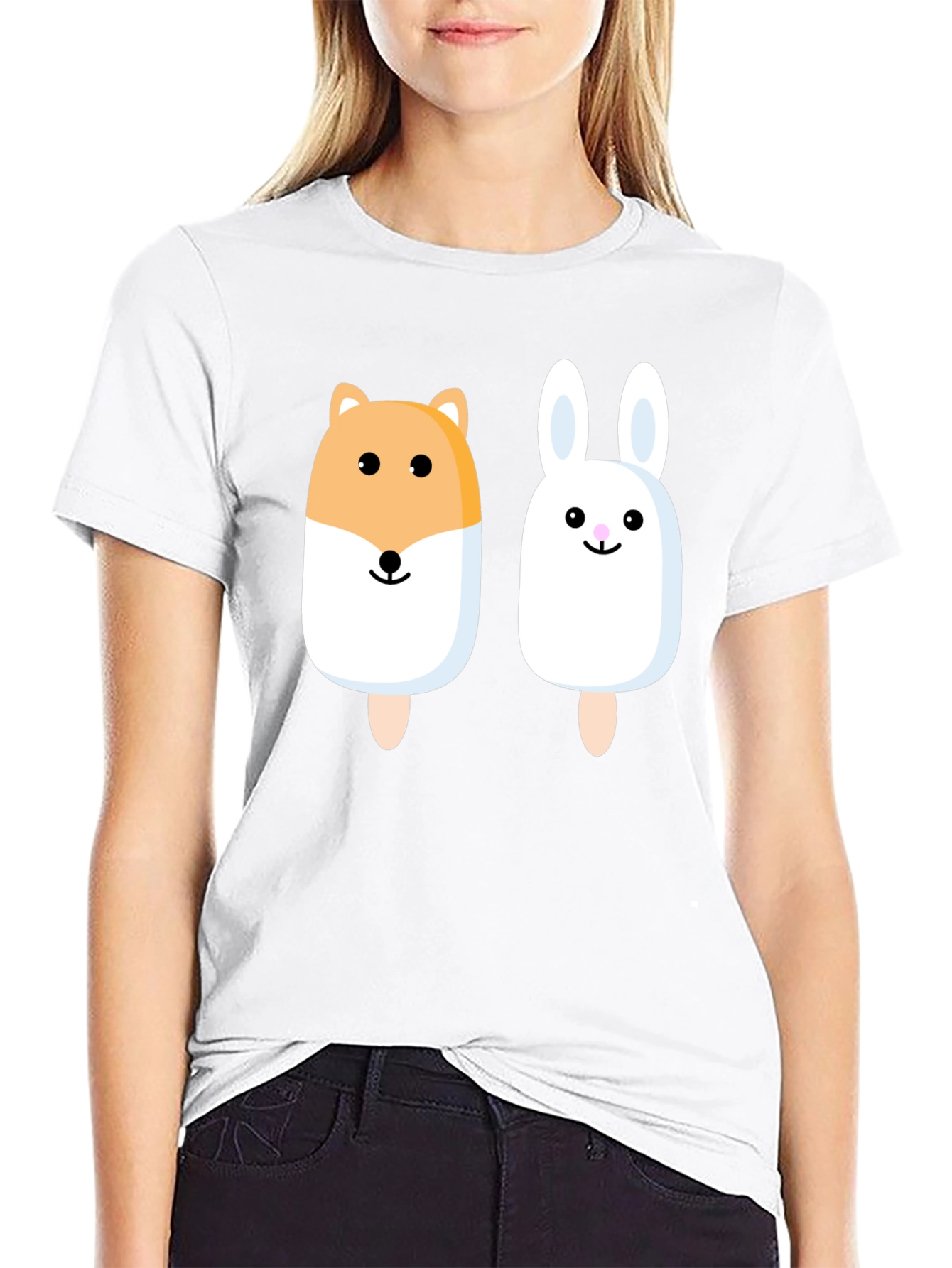 Cute Animal Popsicle Graphic Tee - Black