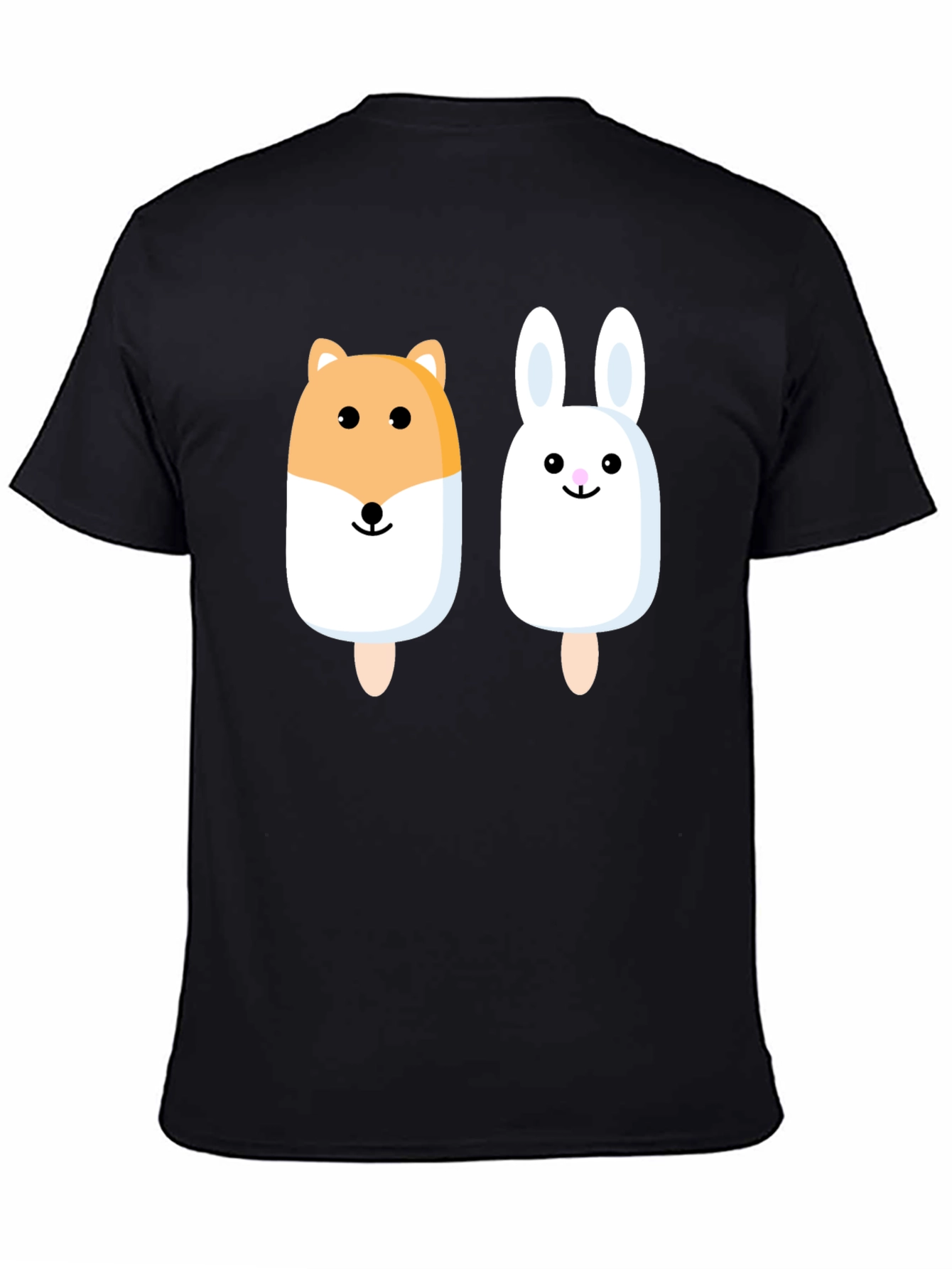 Cute Animal Popsicle Graphic Tee - Black