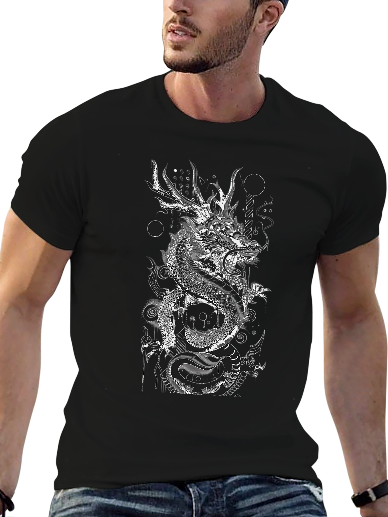 Dragon Graphic Print Black T-Shirt