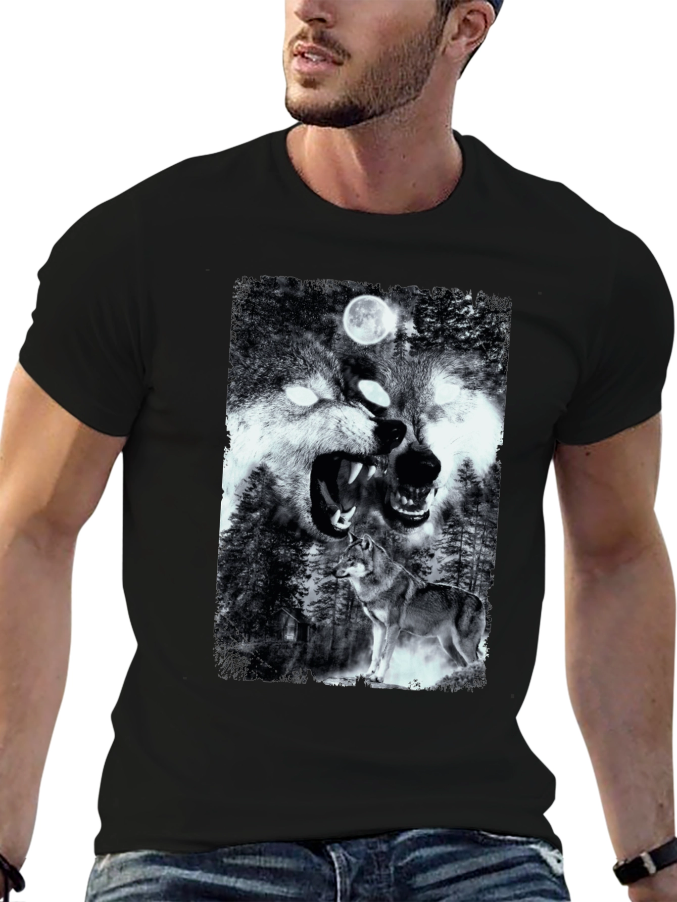 Wolf Pack Graphic T-Shirt - Black Cotton Tee