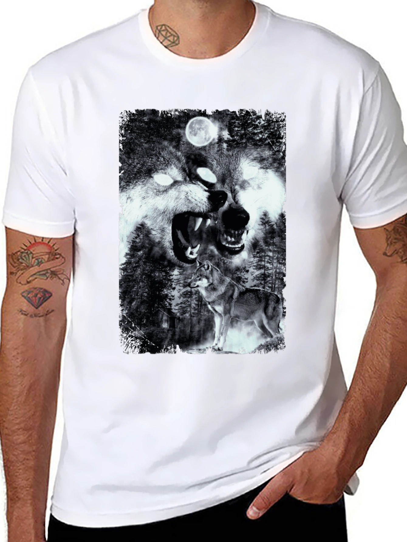 Wolf Pack Graphic T-Shirt - Black Cotton Tee