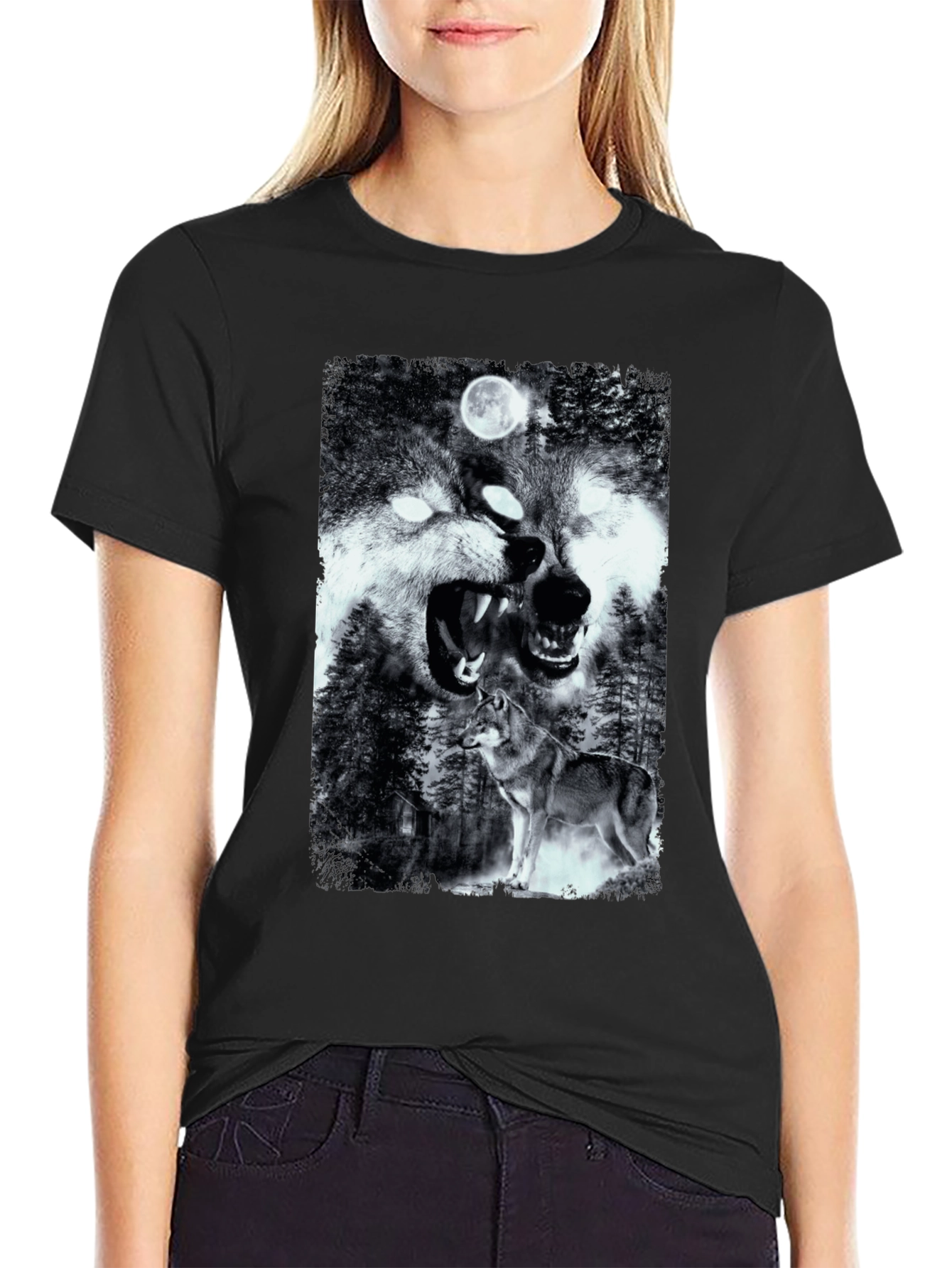 Wolf Pack Graphic T-Shirt - Black Cotton Tee