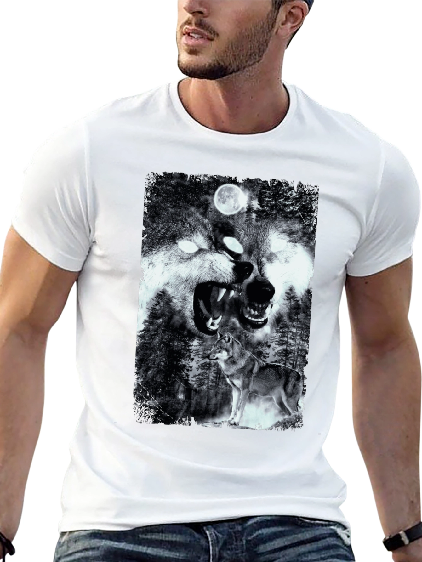 Wolf Pack Graphic T-Shirt - Black Cotton Tee
