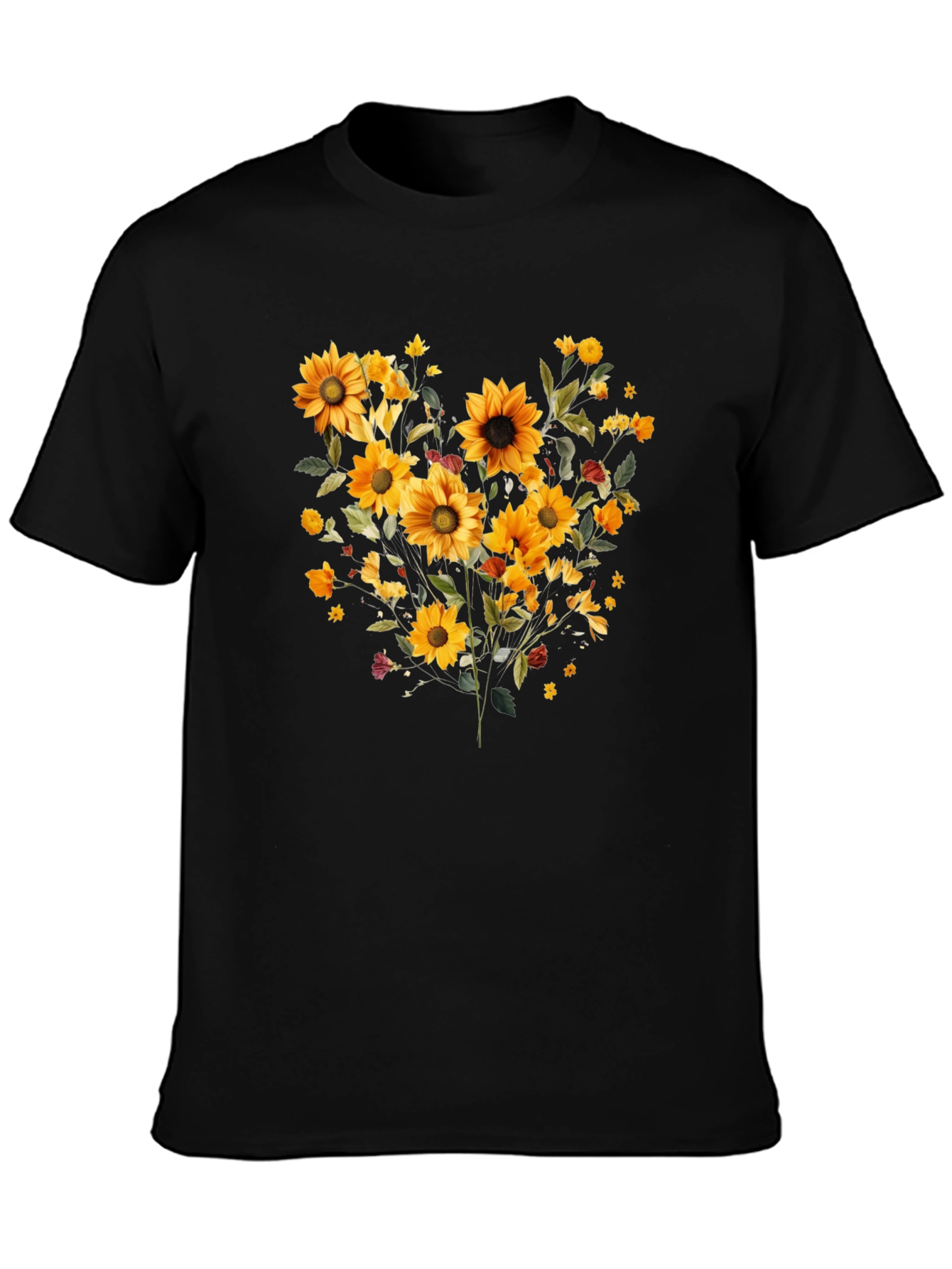 Sunflower Bouquet Graphic Print Black Tee