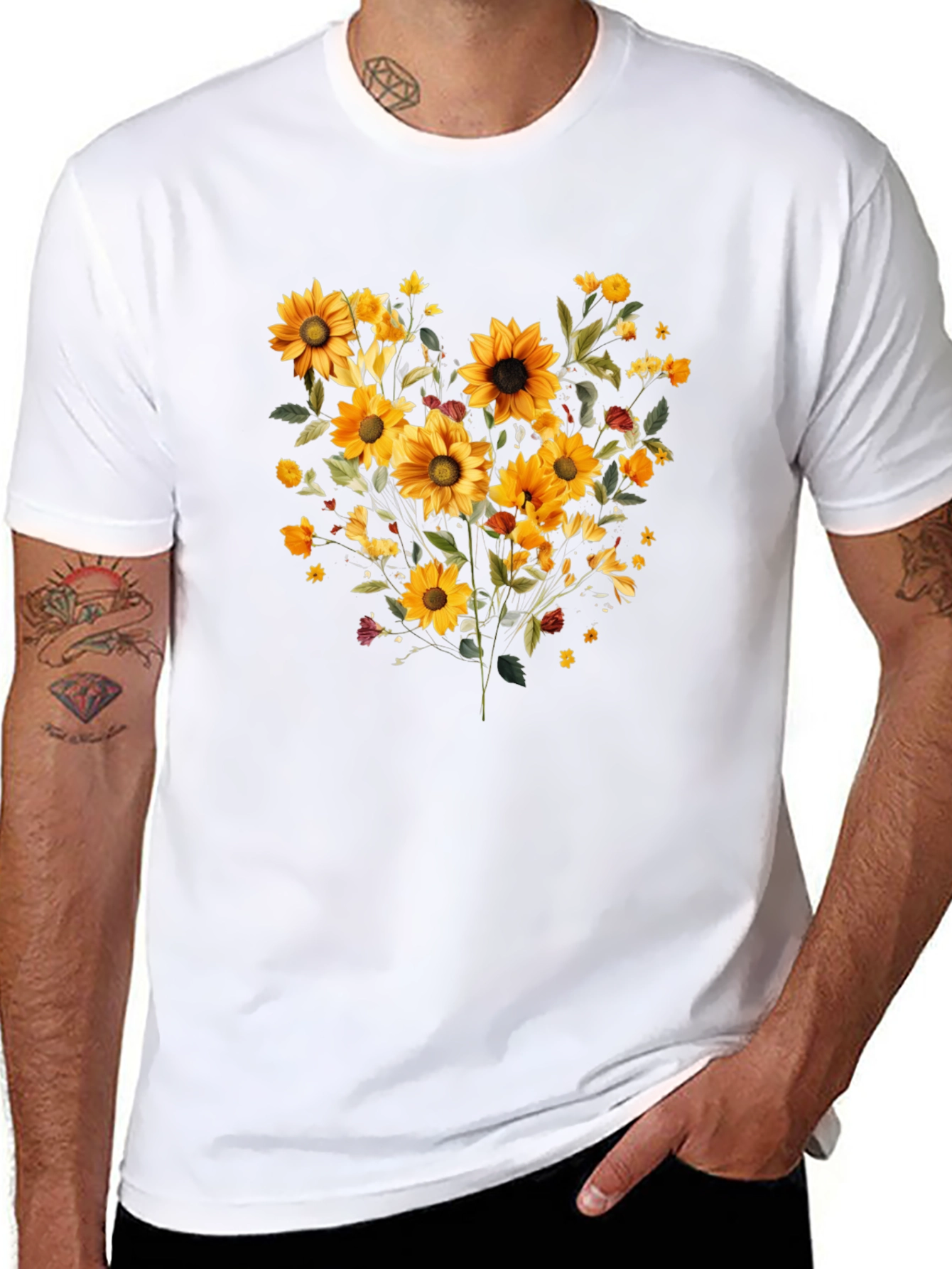 Sunflower Bouquet Graphic Print Black Tee