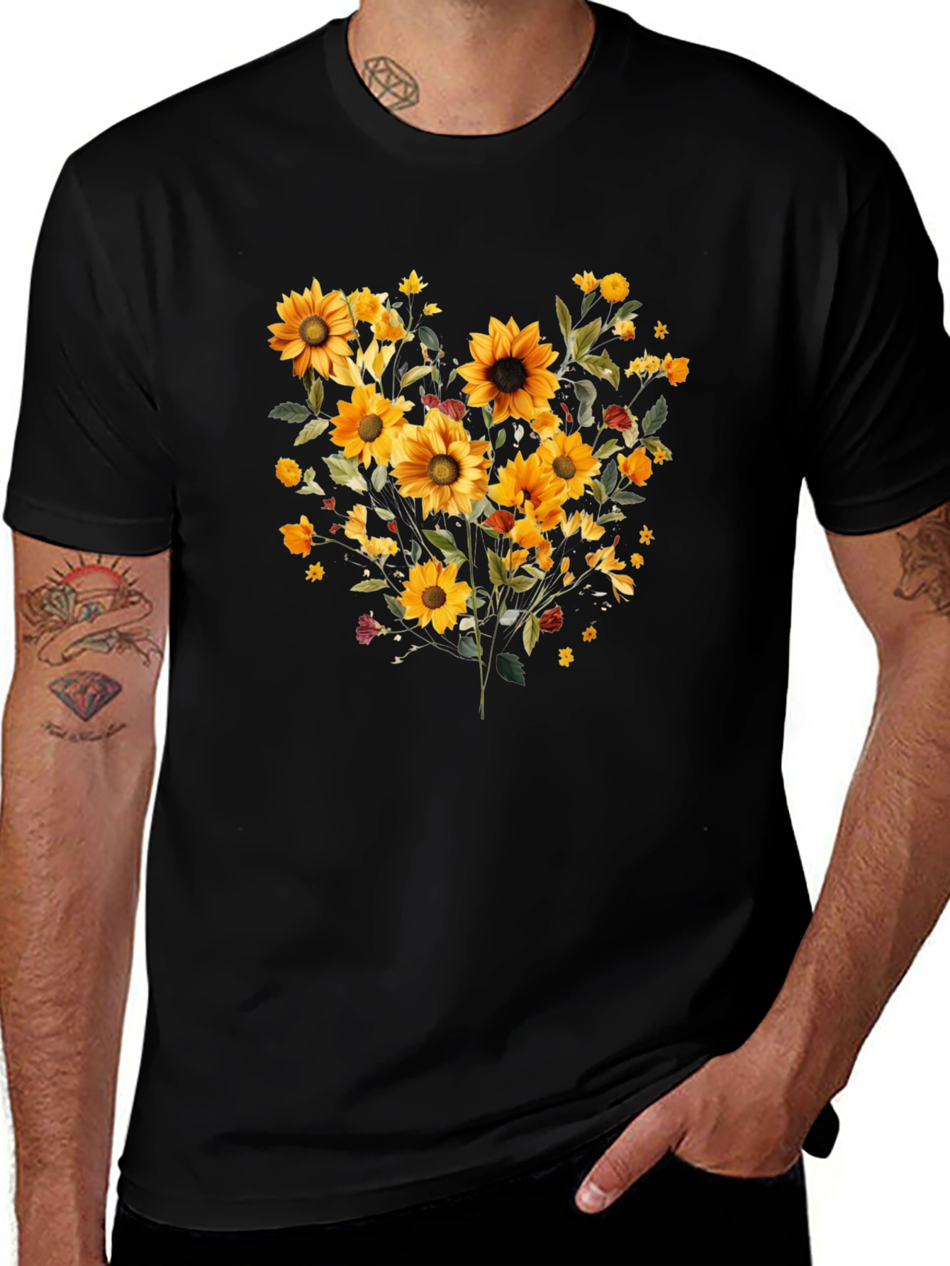 Sunflower Bouquet Graphic Print Black Tee